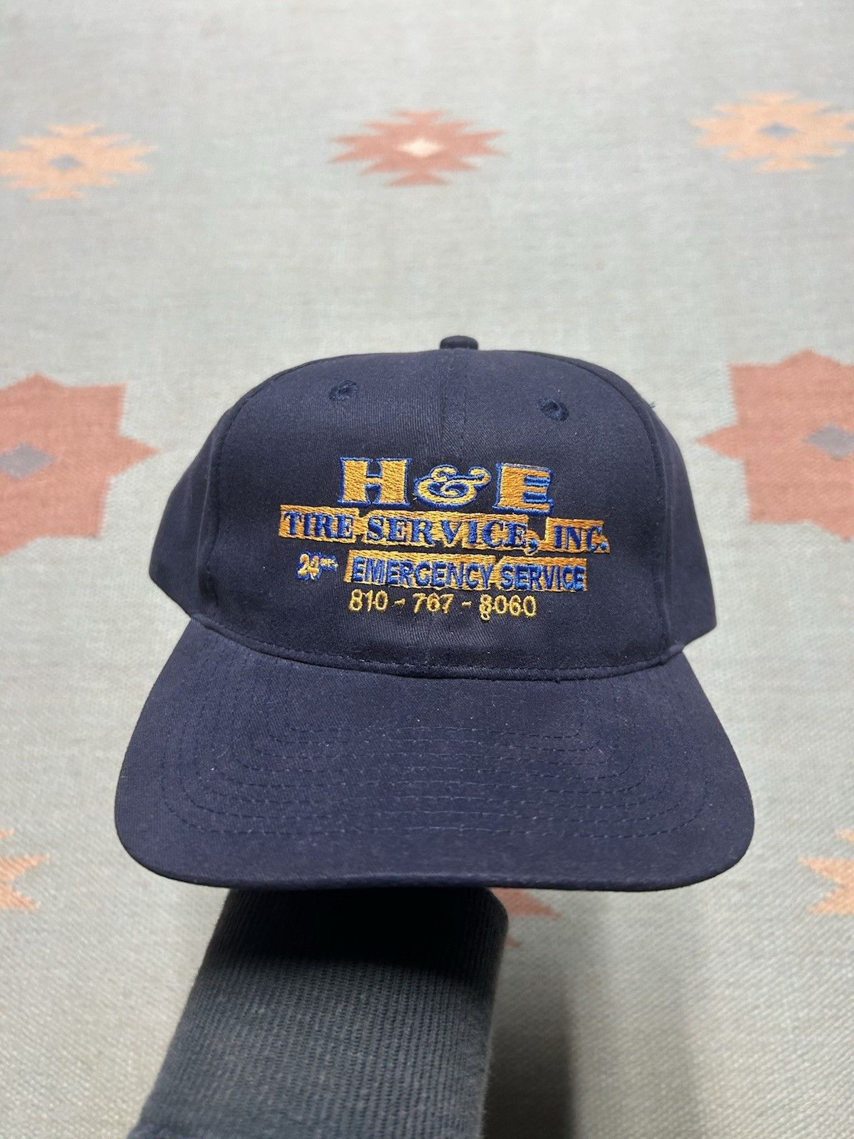 Vintage Vintage SnapBack hat H&E tire service navy blue car mechanic Size ONE SIZE - 2 Thumbnail