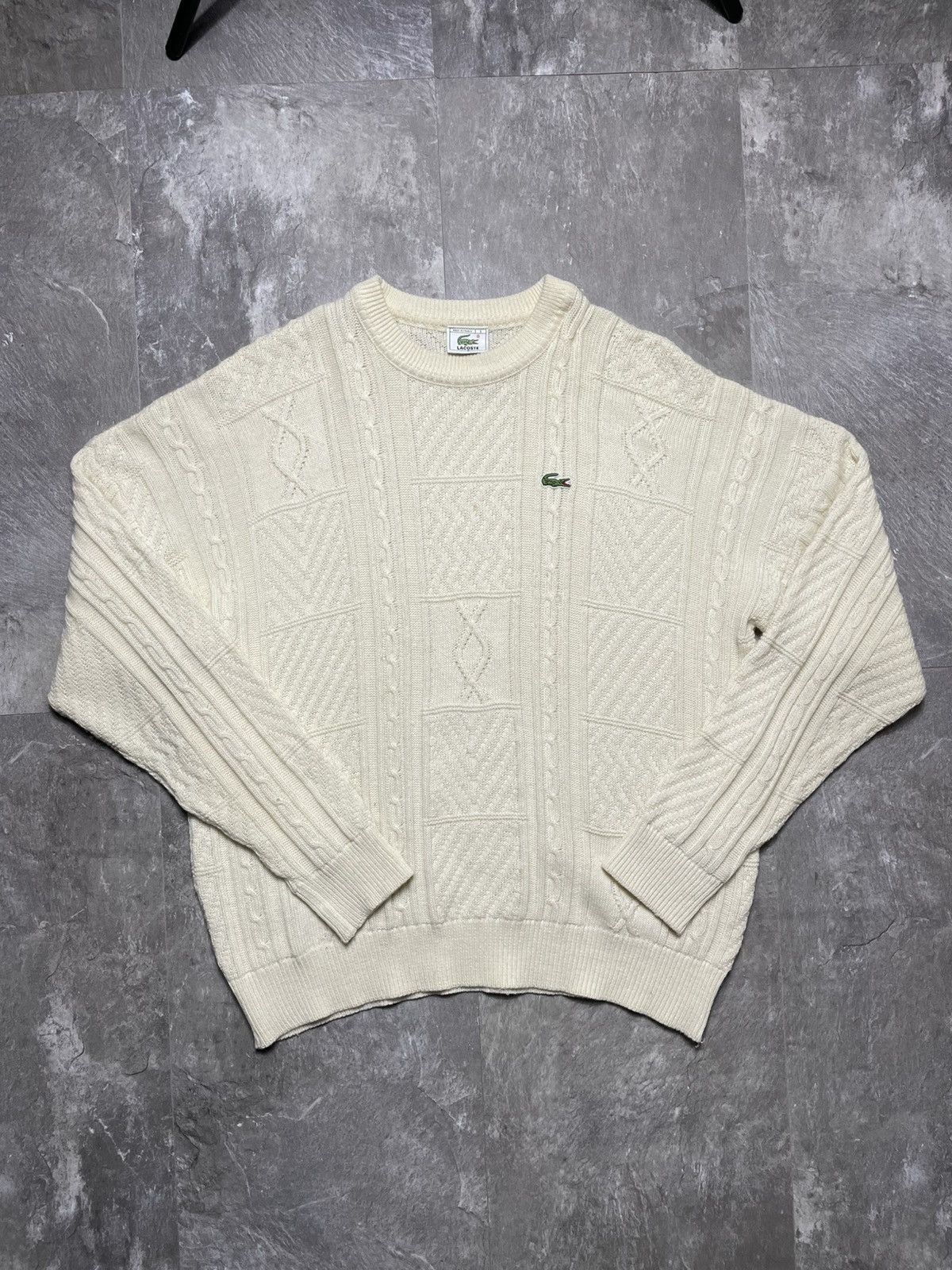 Lacoste vintage lacoste knitwear beige sweater knit cable y2k 90s Size US XL / EU 56 / 4 - 1 Thumbnail