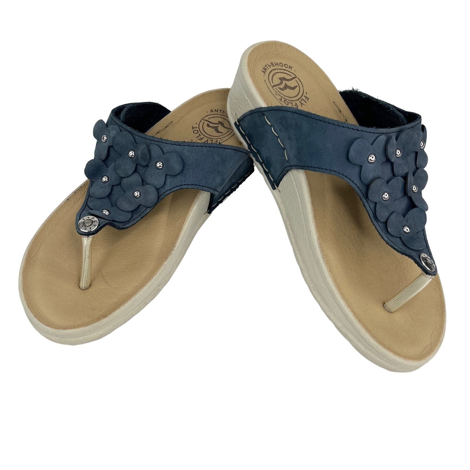 Other FLY FLOT Blue Suede Flower Sandals Flip Flops 39 1.75" Heel Size US 7.5 / IT 37.5 - 10 Thumbnail