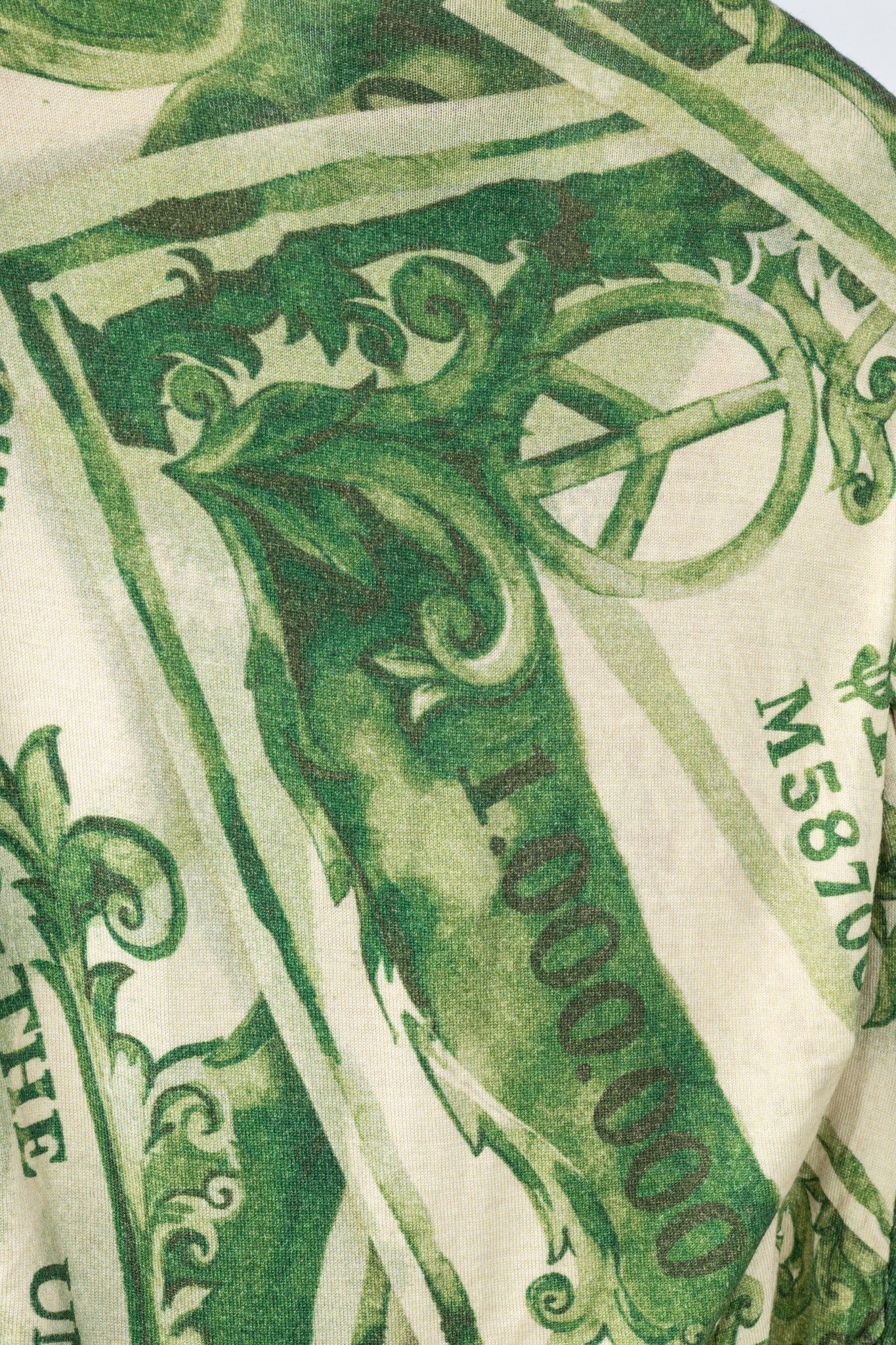 Moschino Moschino AW/19 Green Wool Money-Print Ruched Cardigan Size M / US 6-8 / IT 42-44 - 7 Thumbnail