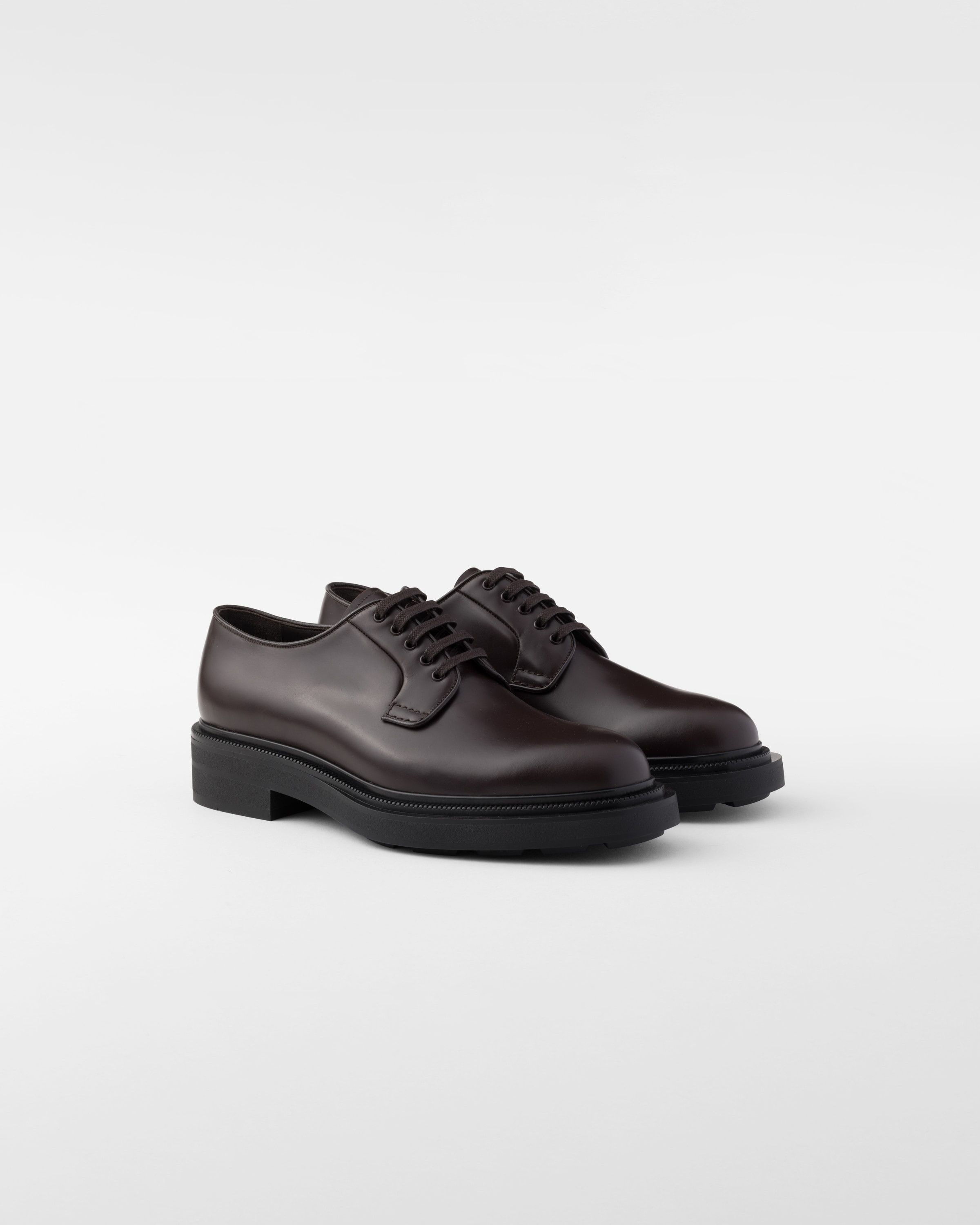 Prada o1la1rc1a0925 Brushed Leather Derby Shoes in Dark Brown Size US 11 / EU 44 - 1 Thumbnail
