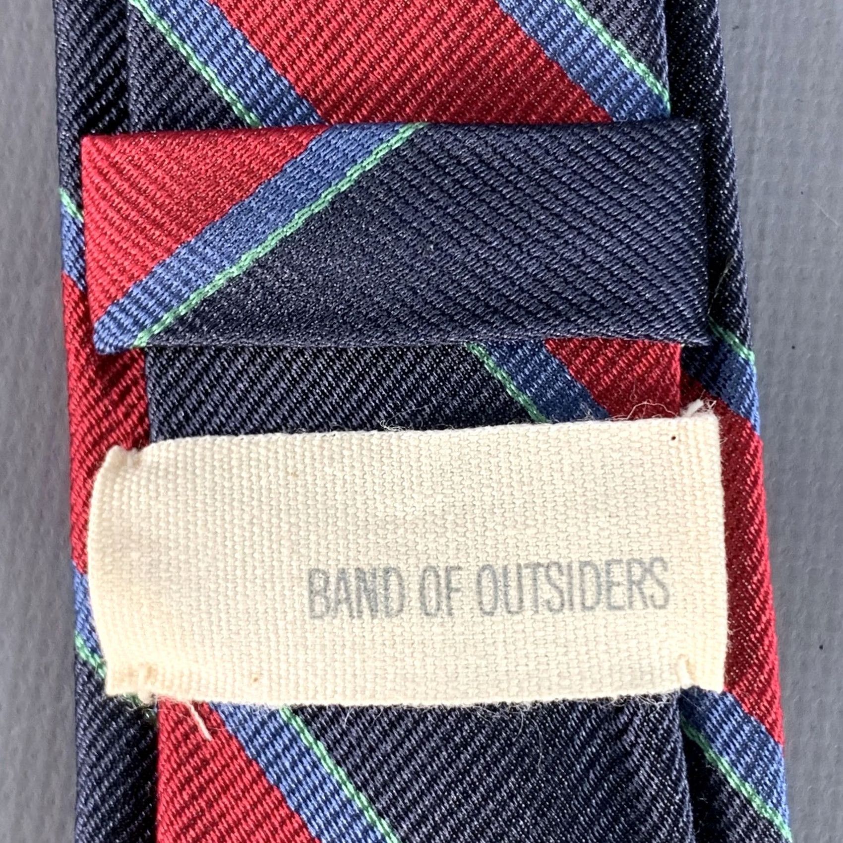Band Of Outsiders BAND OF OUTSIDERS Navy Red Green Diagonal Stripe Silk Skinny Tie Mens Size ONE SIZE - 3 Thumbnail