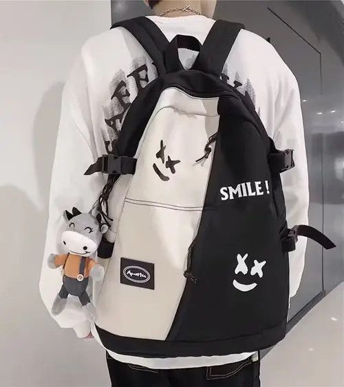 Japanese Brand Fashion punk colorblock smile backpack aesthetic Size ONE SIZE - 2 Thumbnail