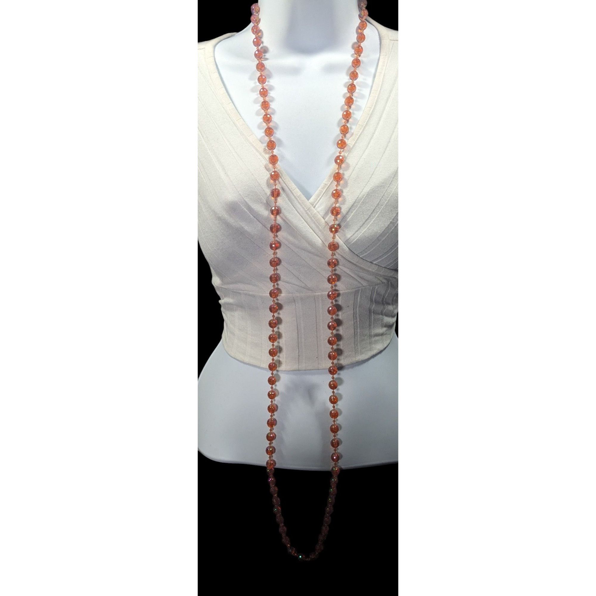 Other Sparkly Glam Orange Faceted Beaded Extra Long Necklace Size ONE SIZE - 4 Thumbnail