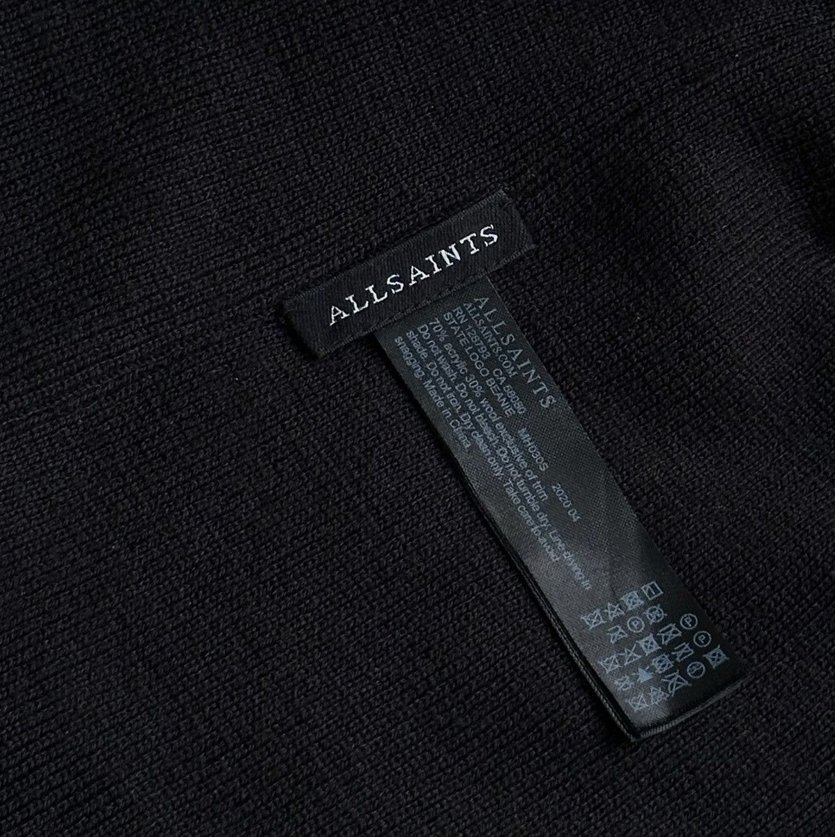 Allsaints AllSaints State Logo Beanie Hat – Black Wool Blend Knit Size ONE SIZE - 4 Thumbnail