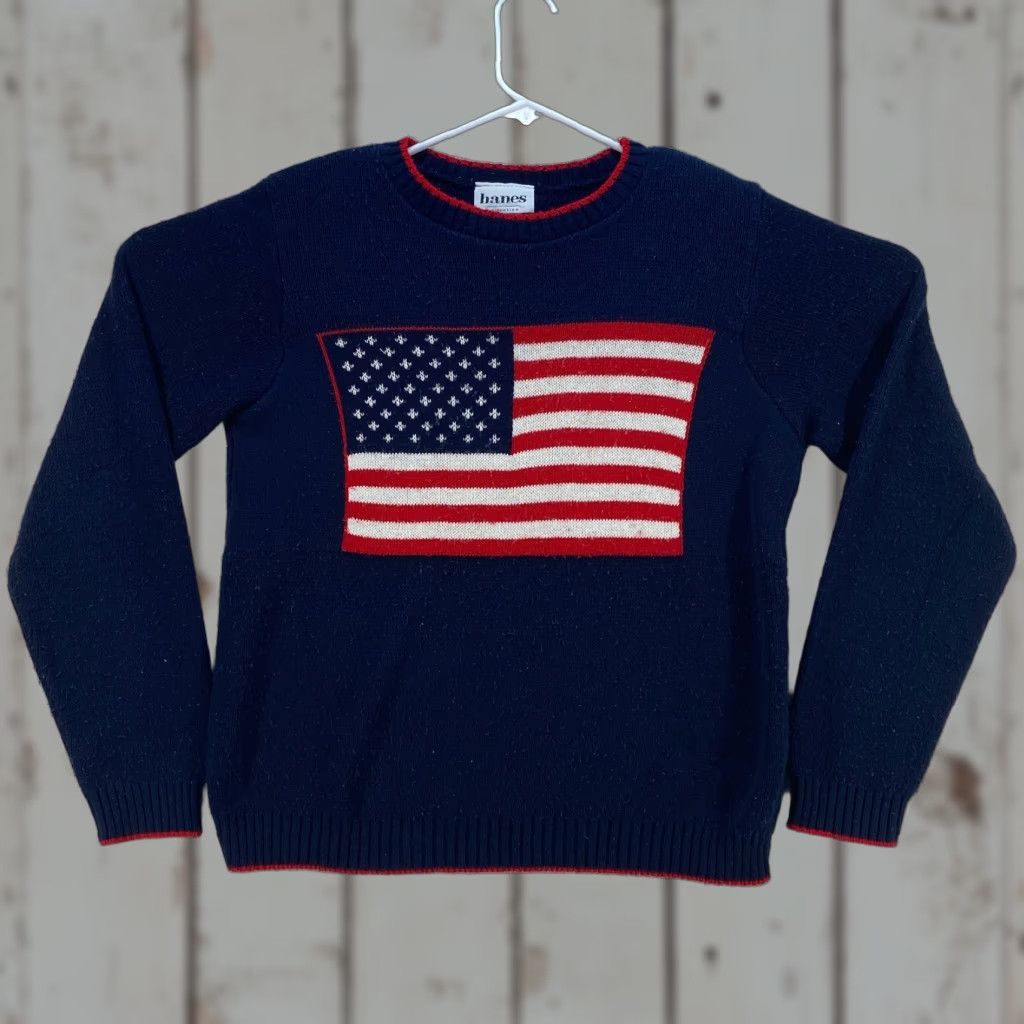 Hanes VINTAGE Hanes USA American Flag Small Blue Sweater Unisex Adults S Crew Neck 100 Acrylic VTG VTG VTG Size US S / EU 44-46 / 1 - 1 Thumbnail