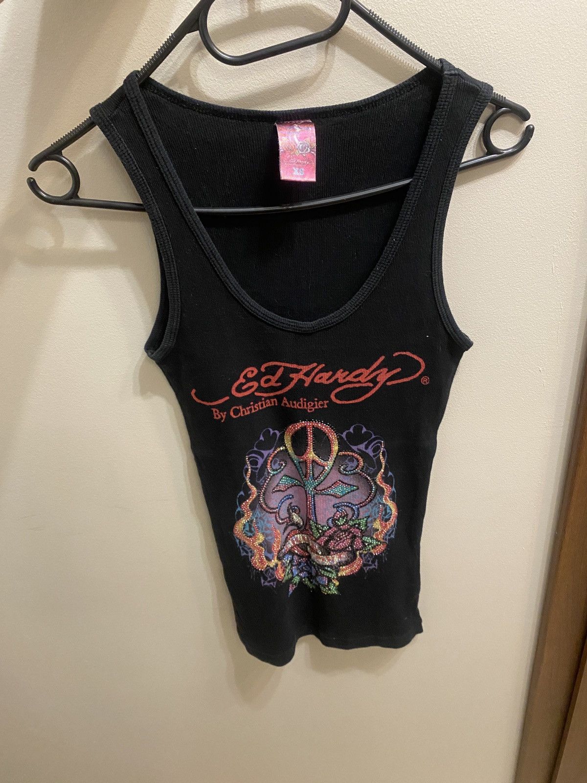 image of Christian Audigier x Ed Hardy Christian Audiger X Ed Hardy Drip Logo Tank Top True Love in Black, W