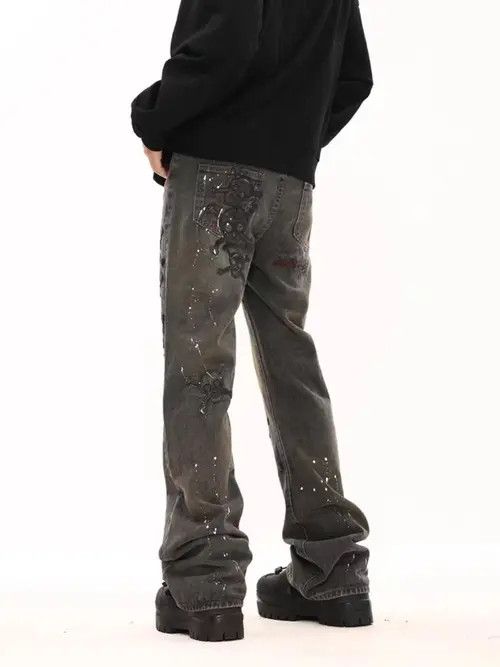 Japanese Brand × Jean Vintage dark patched jeans with splashes of ink Size US 30 / EU 46 - 2 Thumbnail