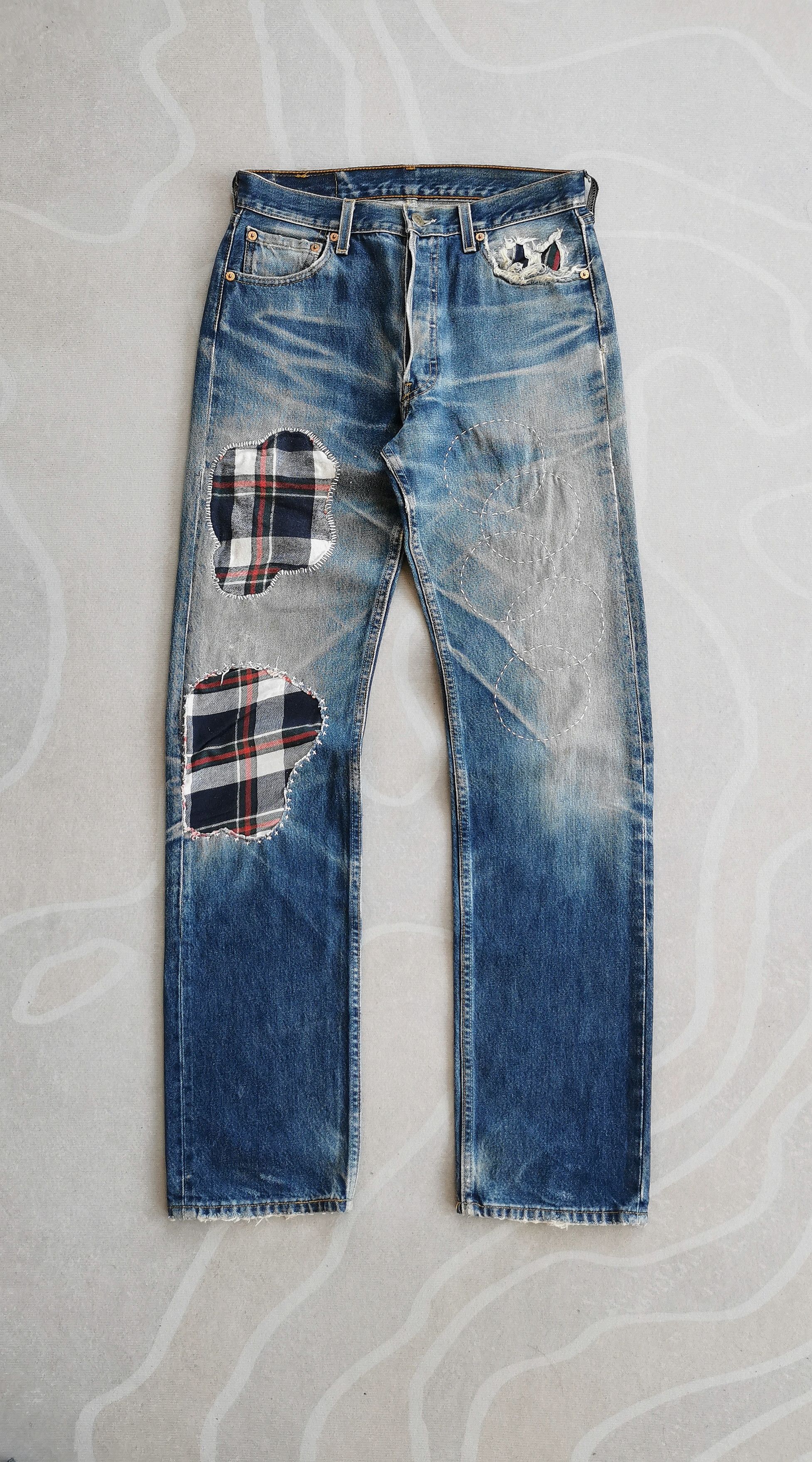 Nirvana Levis 501 Patchwork Sashiko Inspire Kurt Cobain Size US 30 / EU 46 - 1 Thumbnail