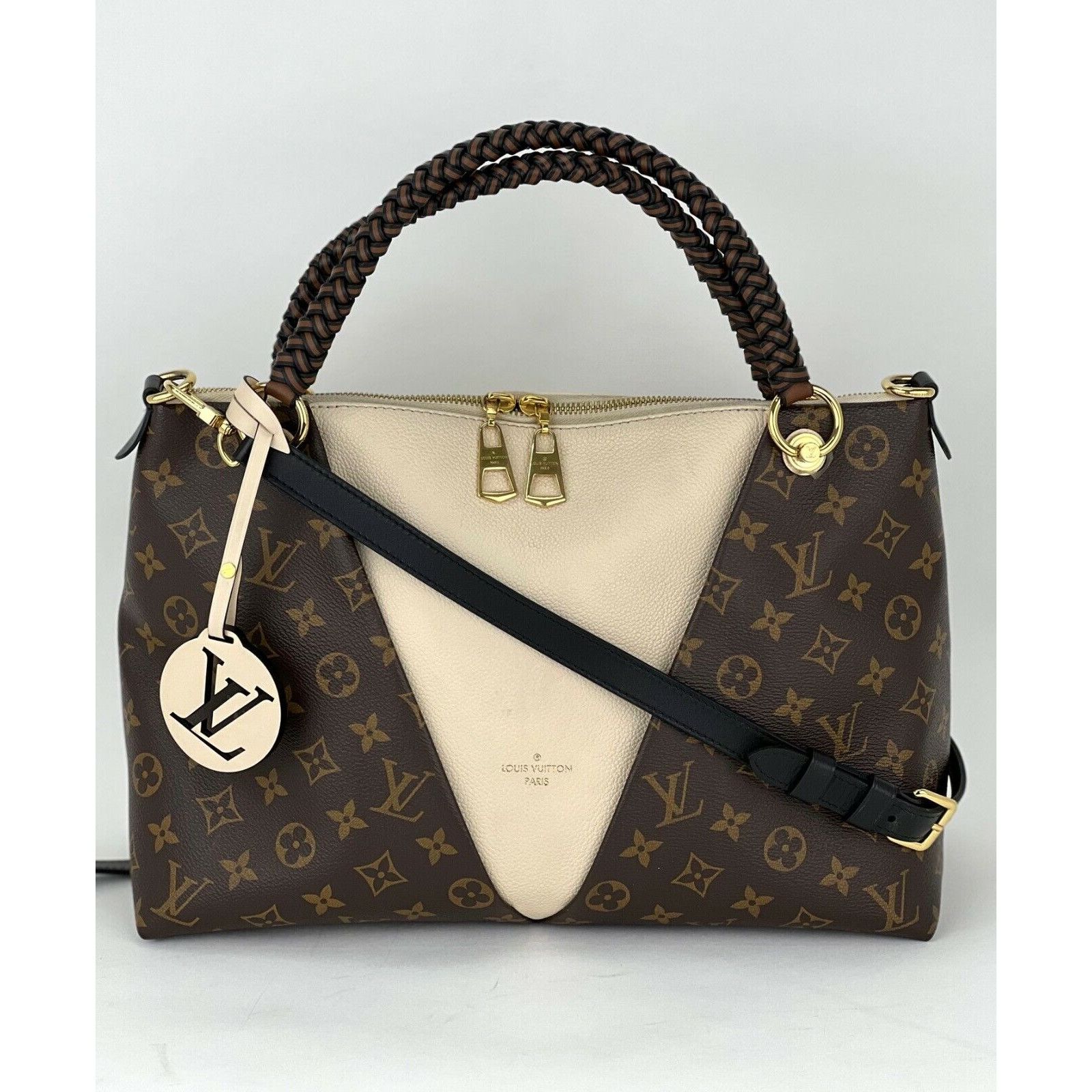 Louis Vuitton Louis Vuitton Braided V Tote MM Cream Leather Canvas Shoulde Size ONE SIZE - 1 Thumbnail