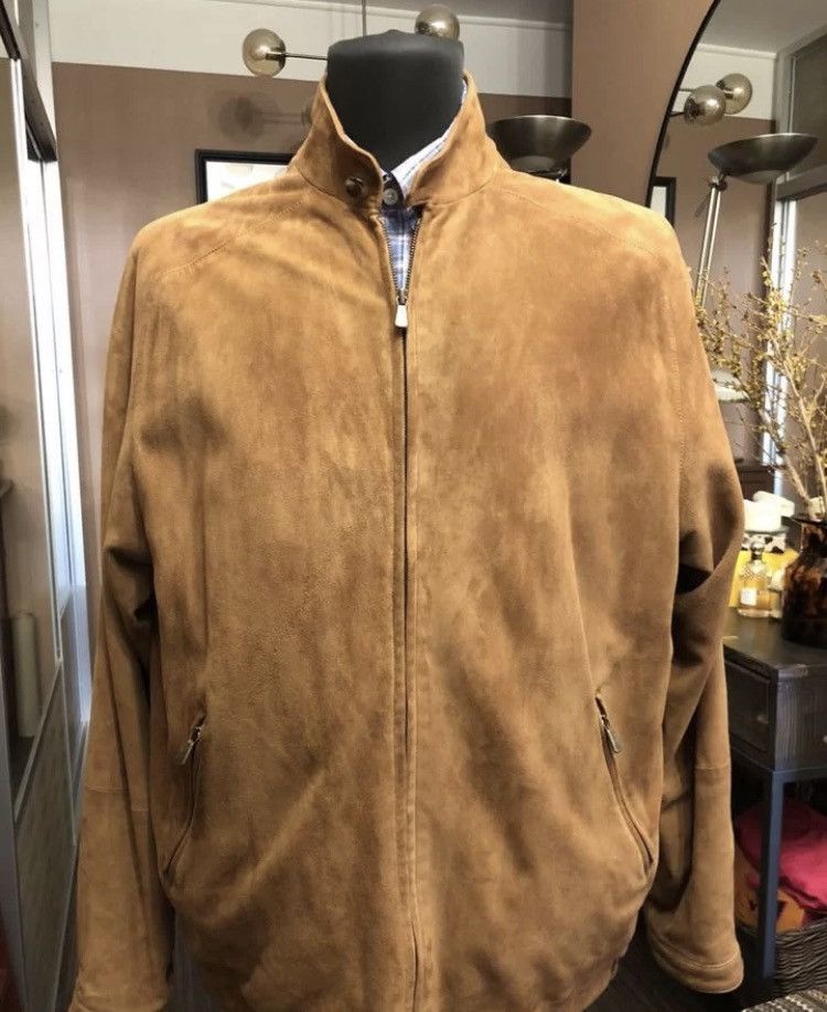 image of Loro Piana Leather Suede Pocket Detail Jacket in Brown, Men's (Size XL)
