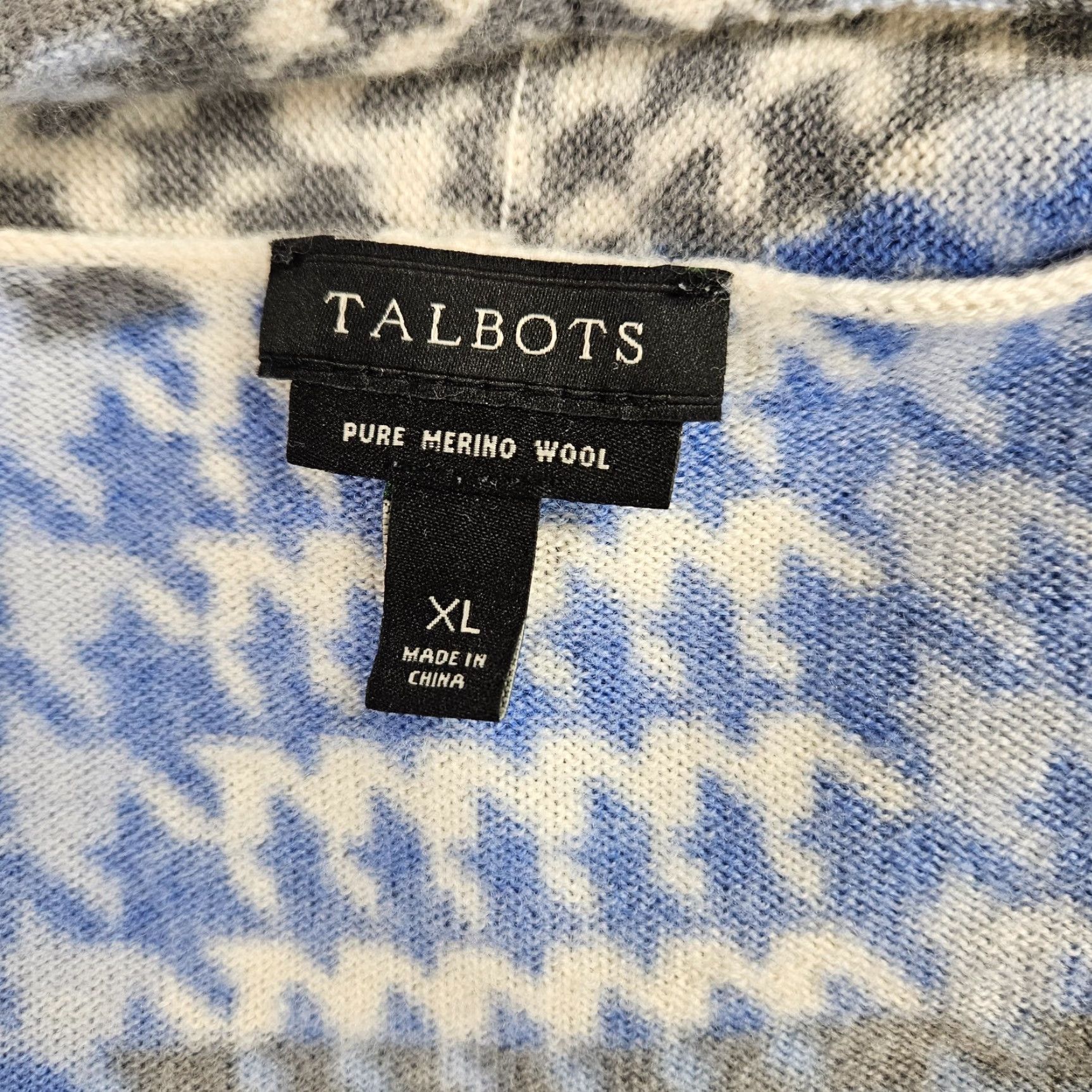 Talbots Talbots Cardigan Wool XL Womens Long Sleeve Blue Gray Houndstooth Merino Open Sweater Size XL / US 12-14 / IT 48-50 - 6 Thumbnail
