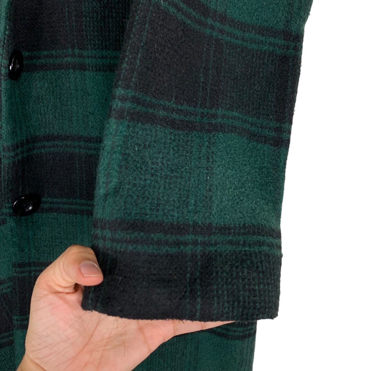 Japanese Brand WORLD WIDE LOVE Green Black Checked Wool Long Coat #1130-C52 Size S / US 4 / IT 40 - 14 Thumbnail