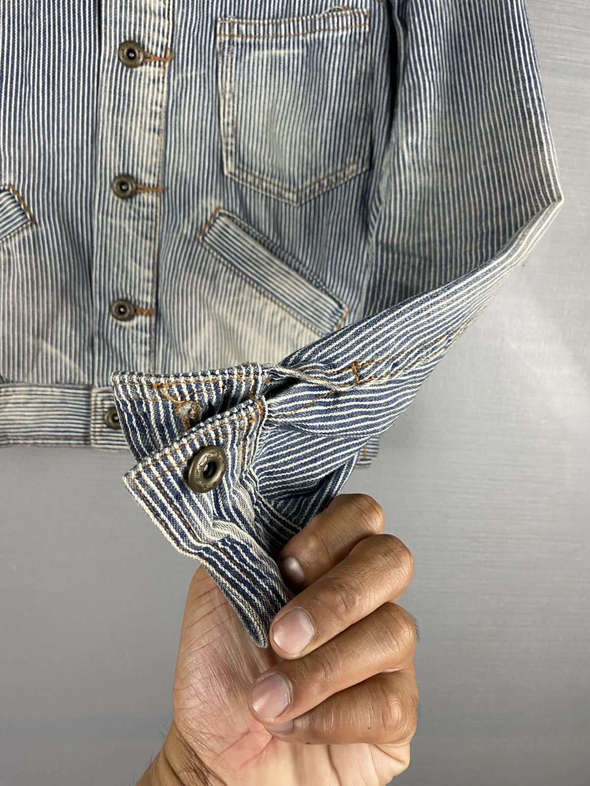Issey Miyake Vintage Tete Homme Blue and White Striped Denim Jacket Size US M / EU 48-50 / 2 - 4 Thumbnail