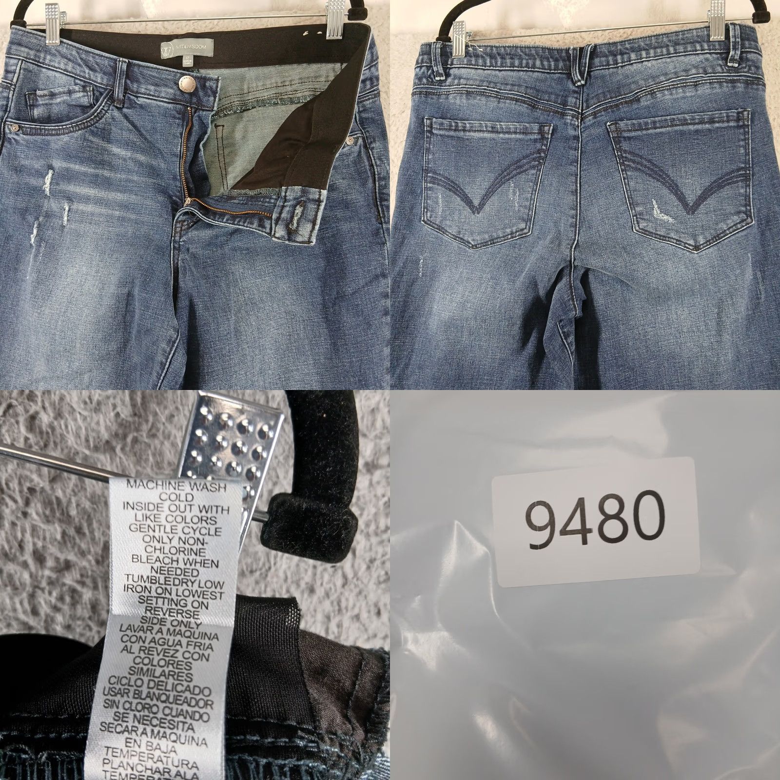 Vintage Wit & Wisdom Jeans 12 Ab-Solution Distressed Straight Leg Denim 5-Pocket Blue EUC Women Size 34" / US 12 / IT 48 - 8 Thumbnail