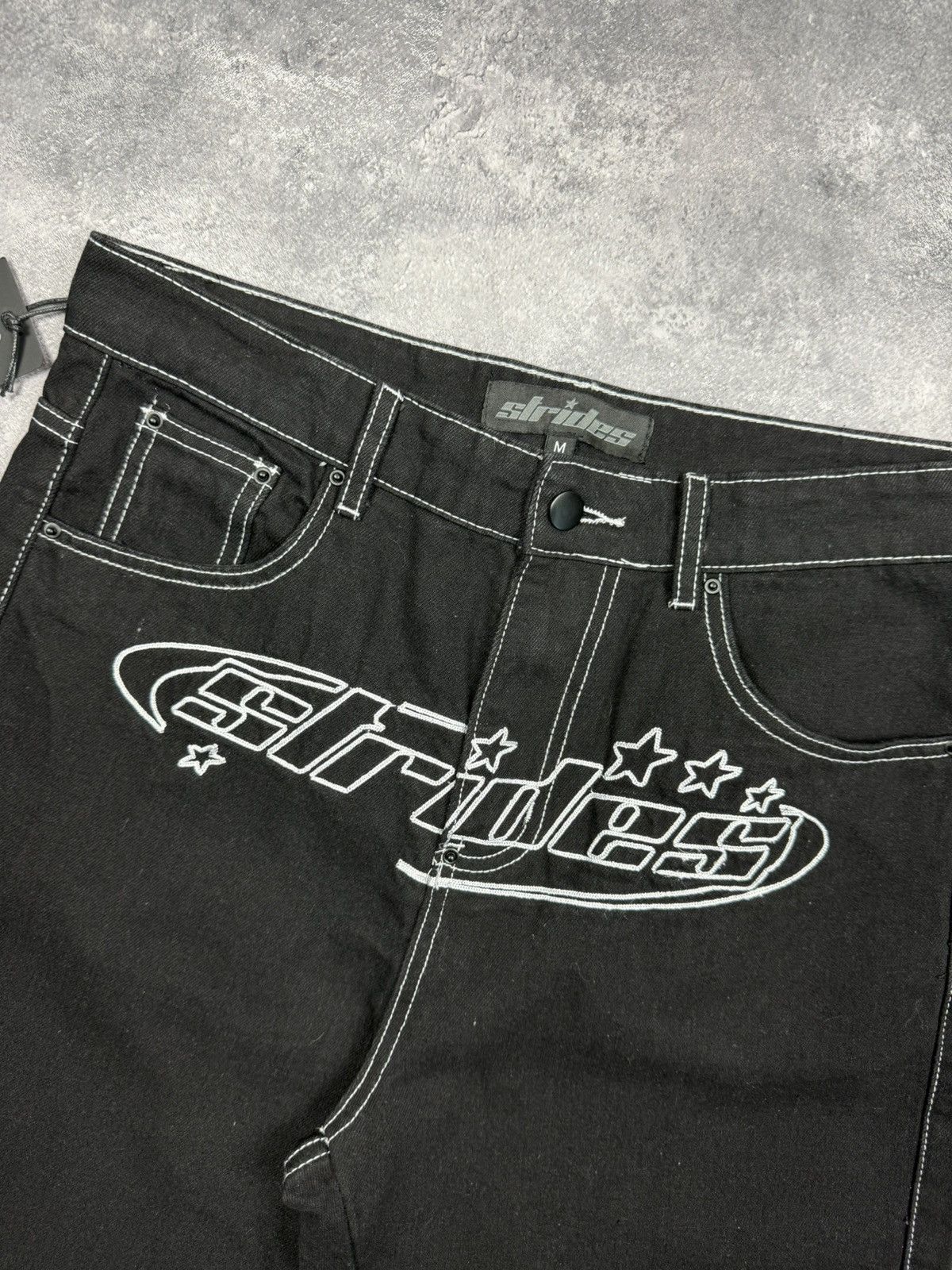 Japanese Brand Strides Baggy Jeans Denim Pants Black Y2K Skater Streetwear Size US 32 / EU 48 - 10 Thumbnail