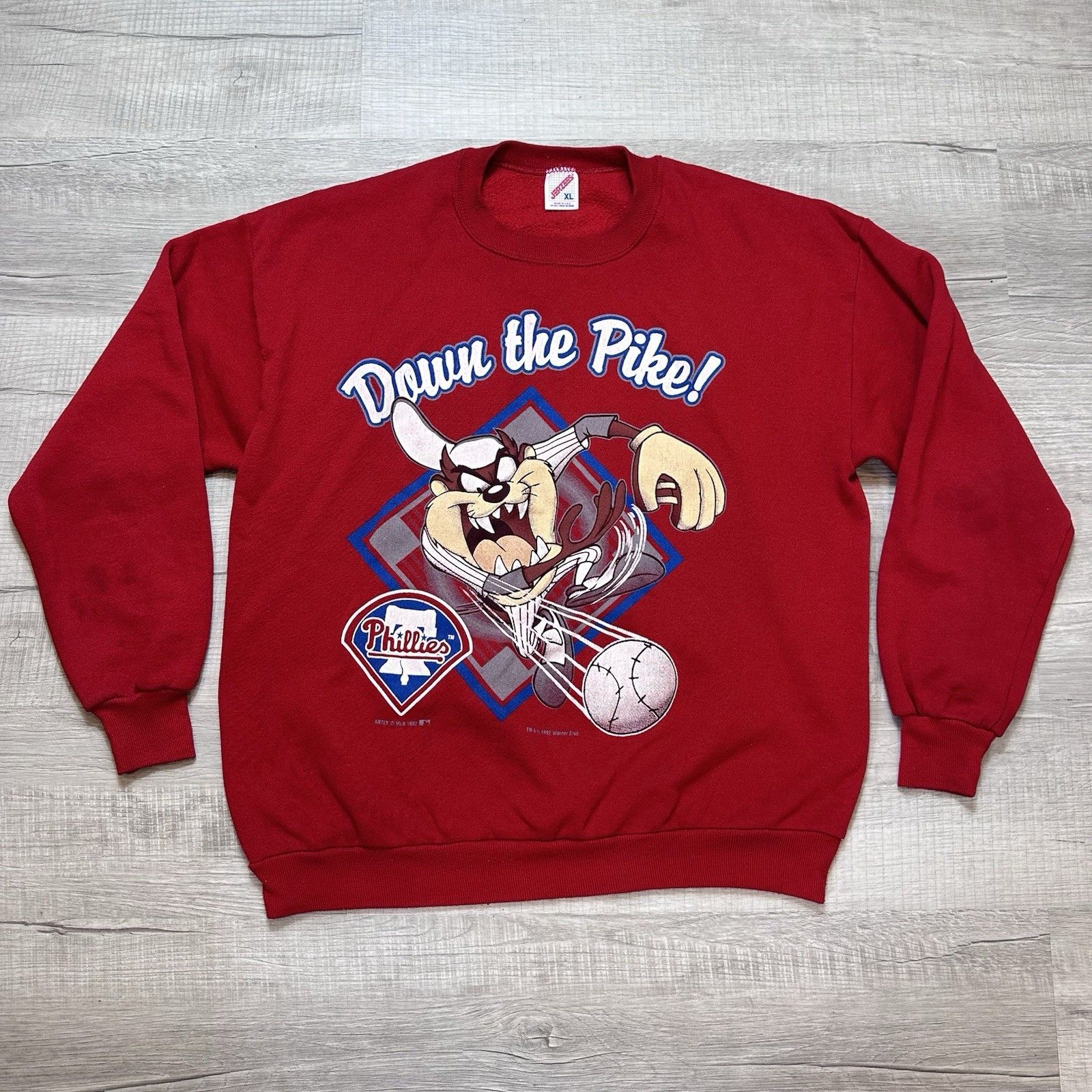 Jerzees VTG Philadelphia Phillies Taz Down The Pike Sweatshirt 1992 Size US XL / EU 56 / 4 - 1 Thumbnail