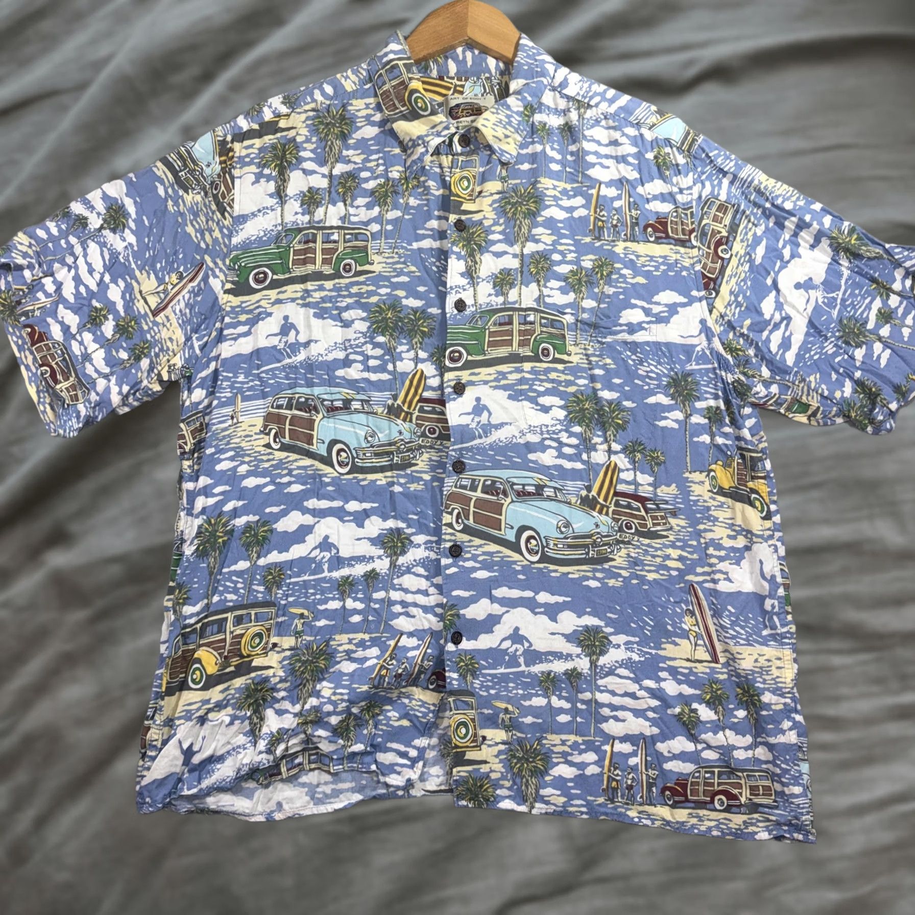 Reyn Spooner VINTAGE Reyn Spooner Shirt Mens XL Blue Art Of Eddy Y Surf Woody Hawaiian 90s Size US XL / EU 56 / 4 - 1 Thumbnail