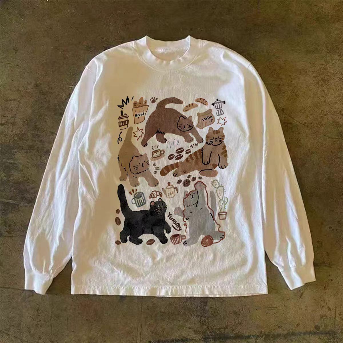 Japanese Brand Retro Casual Cat Print Long-Sleeve T-Shirt Size US M / EU 48-50 / 2 - 1 Thumbnail