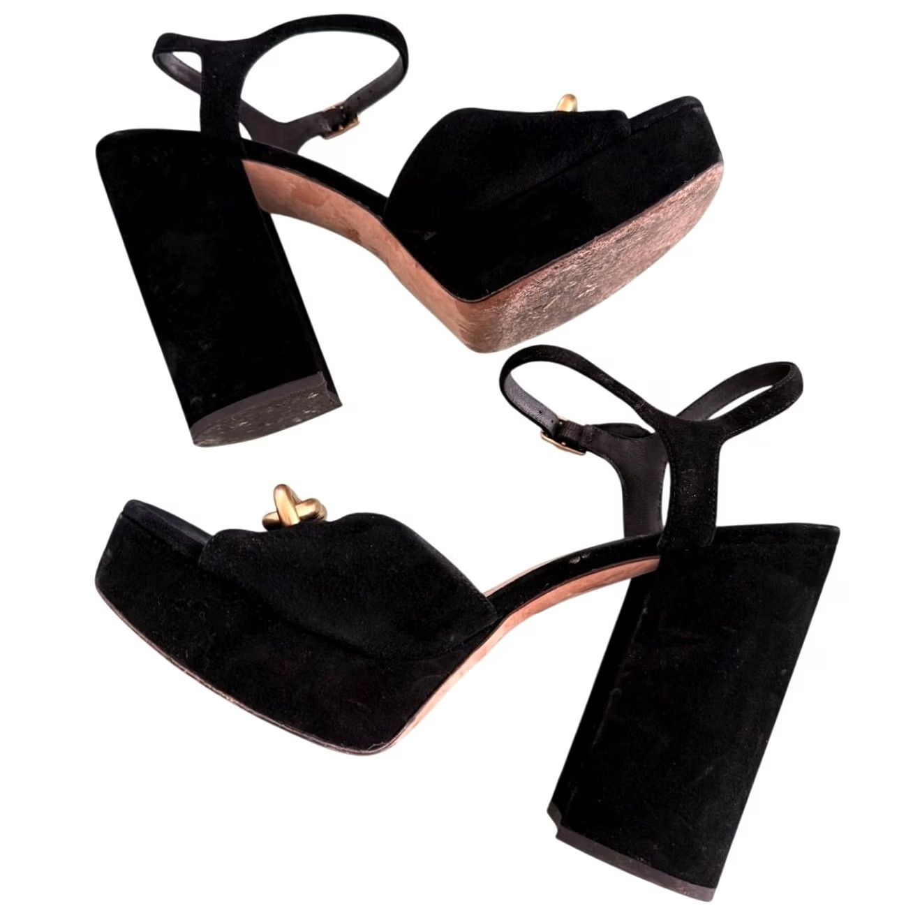 Coach Coach Nicolette Sandal Black Suede Gold Chain 4.75" Block Heel 1.25" Platform Women 9.5 Size US 10 / IT 40 - 4 Thumbnail