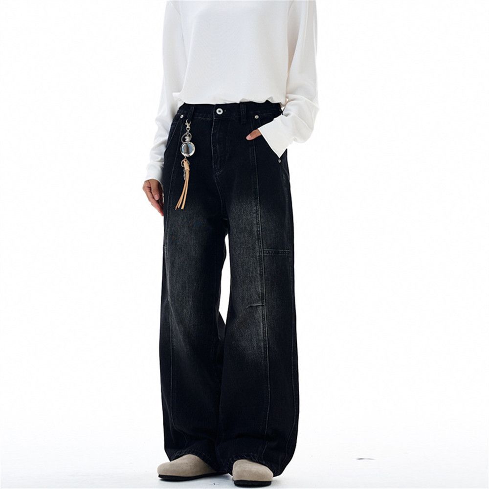 Japanese Brand Retro Men's Washed Casual Straight Leg Wide-Leg Jeans Size US 32 / EU 48 - 2 Thumbnail