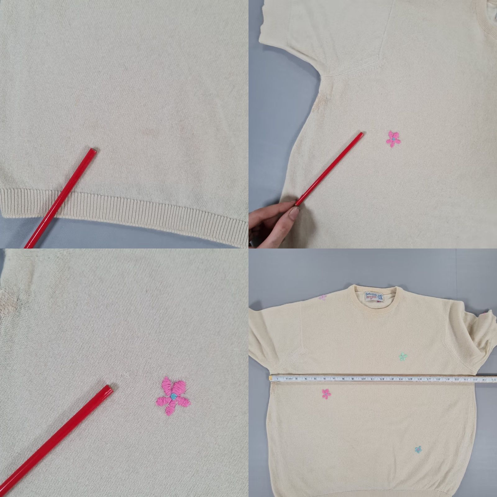 Ballantyne VINTAGE Ballantyne of Peebles Womens Cashmere Jumper Ivory 44 Floral Embroidered Size XL / US 12-14 / IT 48-50 - 8 Thumbnail