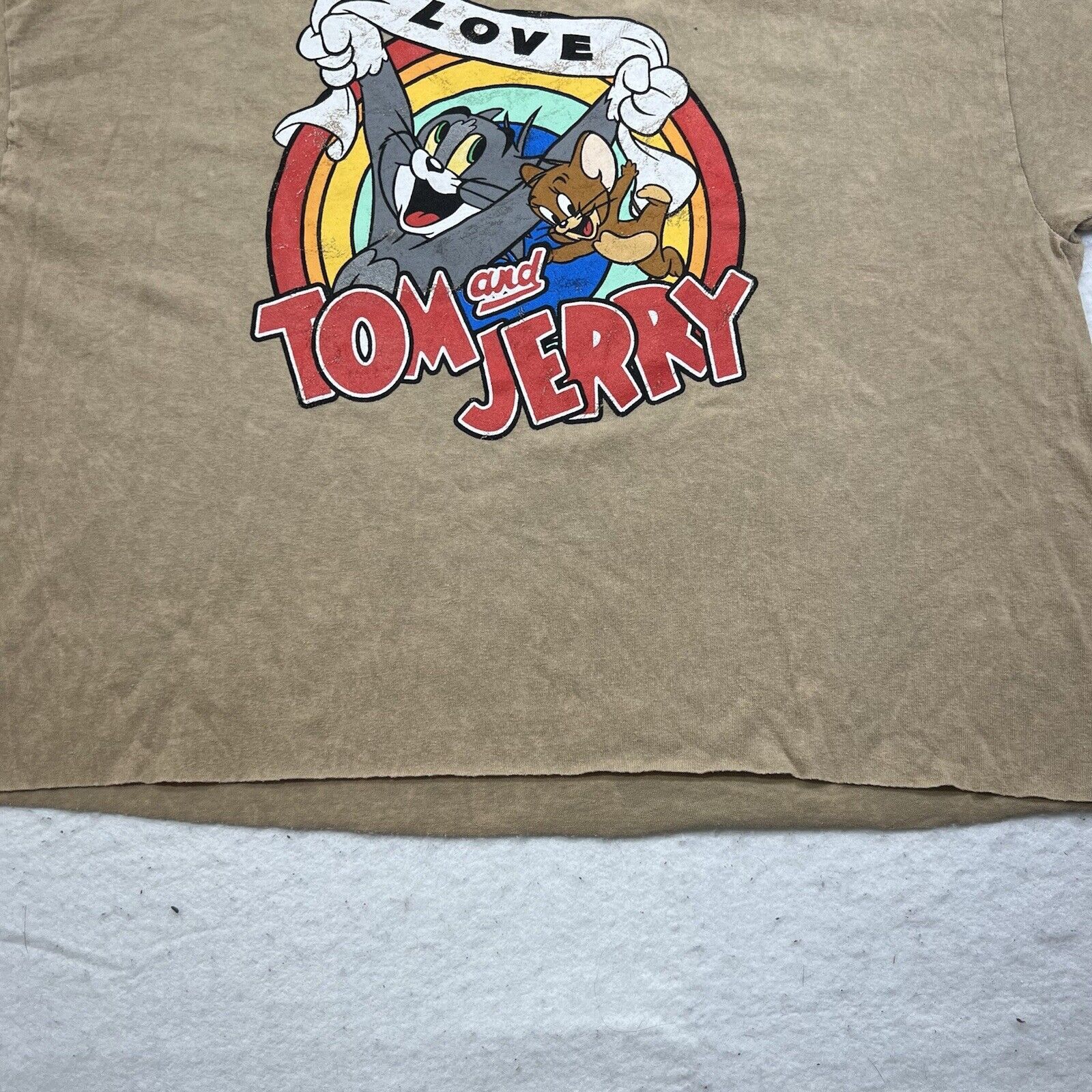 Warner Bros Tom & Jerry XL Cropped Graphic T Shirt Beige Pullover Top Size XL / US 12-14 / IT 48-50 - 6 Thumbnail