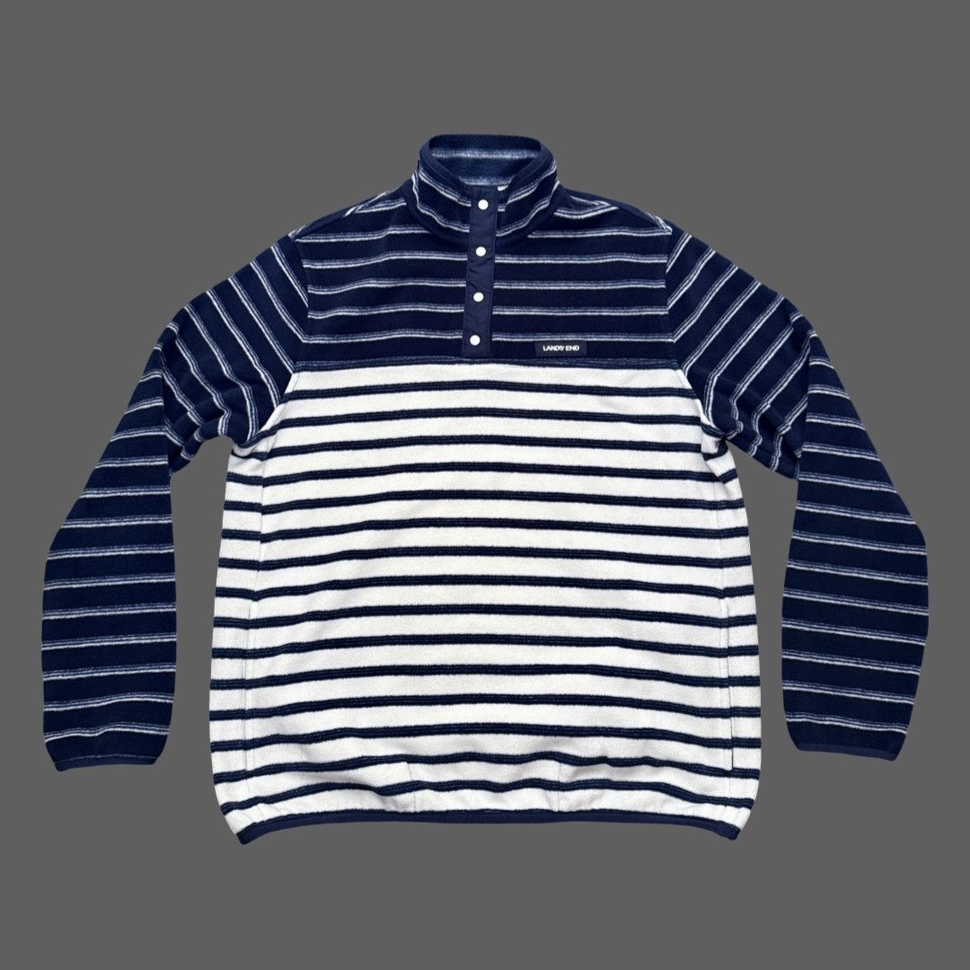 Lands' End Lands' End Heritage Snap Fleece Navy Stripe Womens M Size US M / EU 48-50 / 2 - 1 Thumbnail