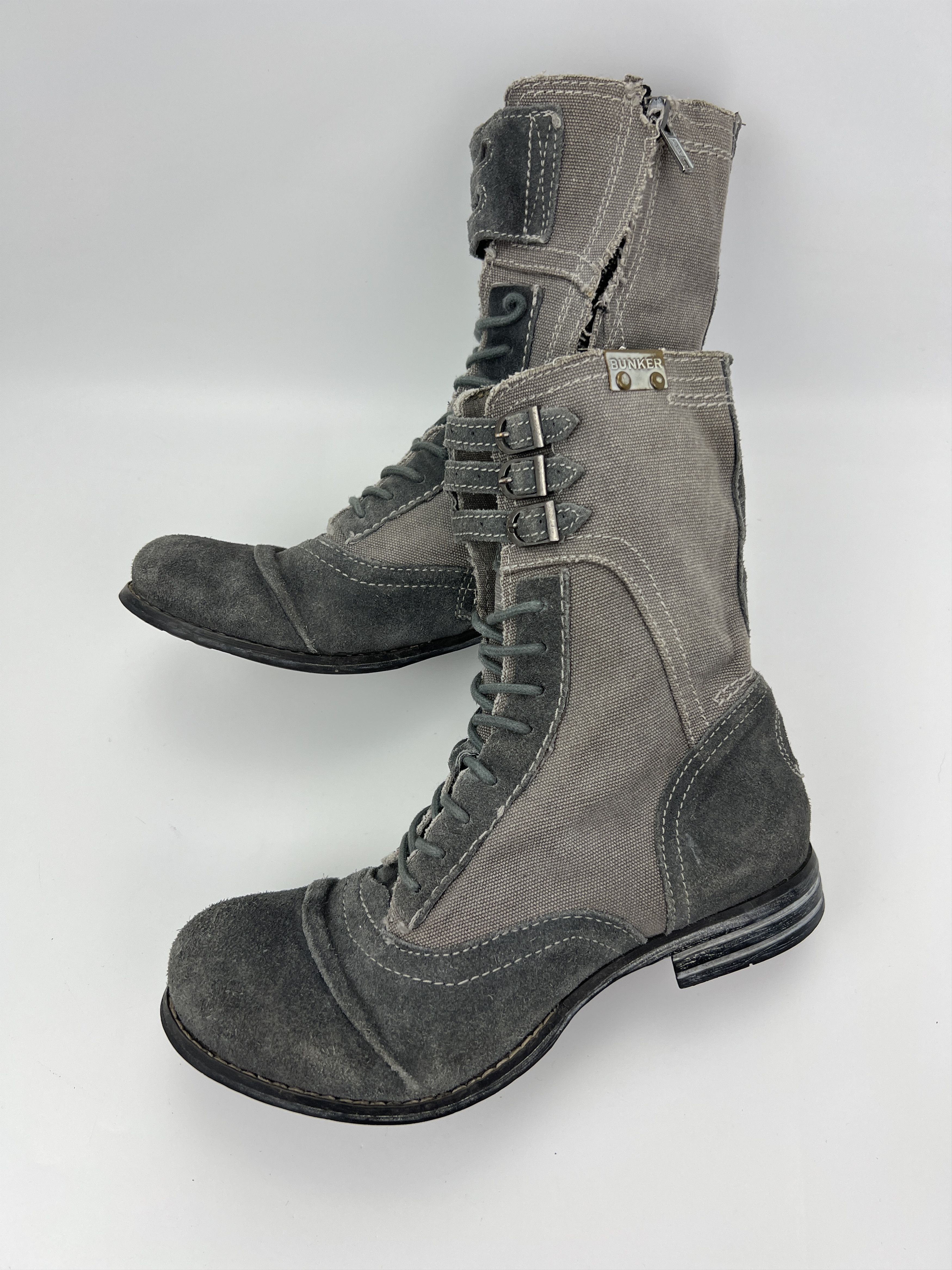 Vintage Y2K Bunker Avant Garde Grey Suede\Denim Boots Combat Style Size US 7 / IT 37 - 2 Thumbnail