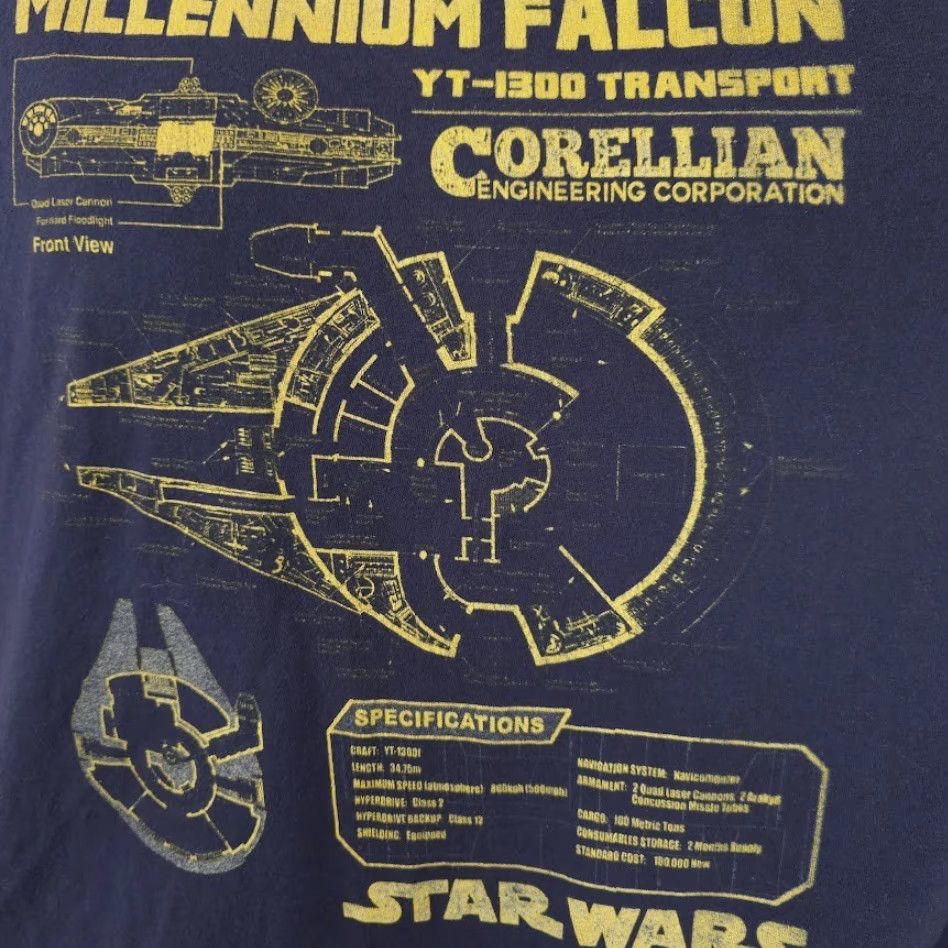 Star Wars Star Wars T Shirt Mens XL Blue Millennium Falcon YT-1300 Blueprint Movie Size US XL / EU 56 / 4 - 3 Thumbnail