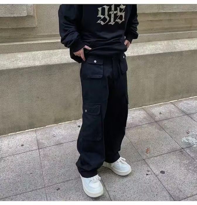 image of Jean Cargo Pants Black- Korean Streetwear Style Pants, Men's (Size 32)
