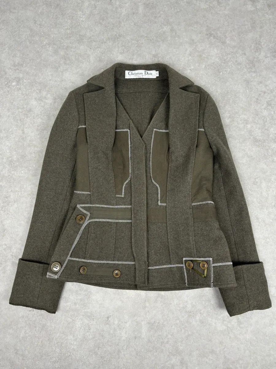 Dior AW2006 Christian Dior Khaki Wool Contrast Stitch Blazer Jacket Size M / US 6-8 / IT 42-44 - 1 Thumbnail