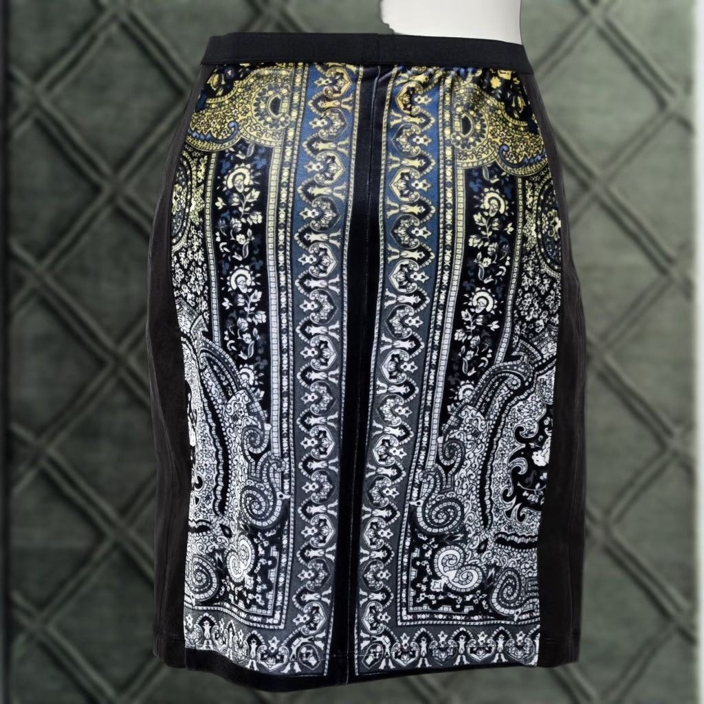 Clover Canyon Clover Canyon Skirt Black Paisley Stretch Pencil S Womens Short Satin Leather Side Panels USA Size 28" / US 6 / IT 42 - 1 Thumbnail