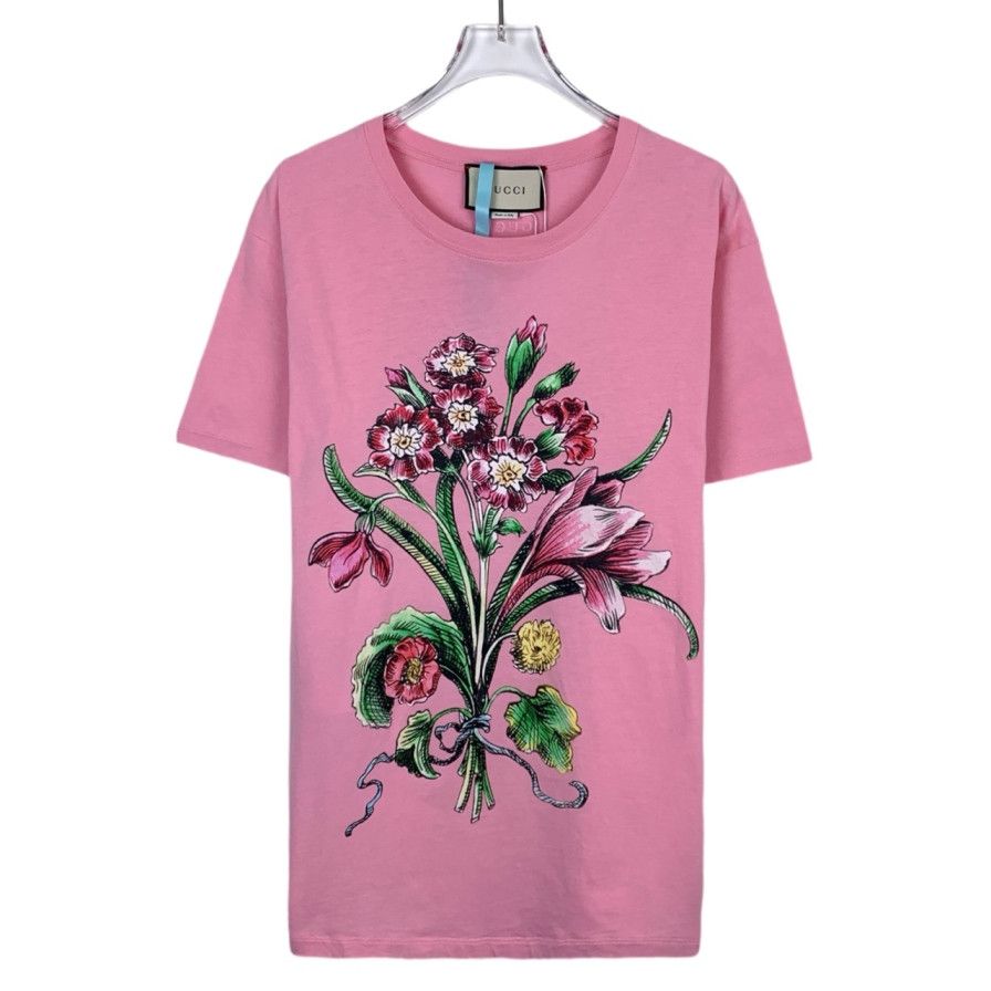 Gucci Gucci T-Shirt Pink Floral Print Cotton Tee (Size XS) Size XS / US 0-2 / IT 36-38 - 1 Thumbnail