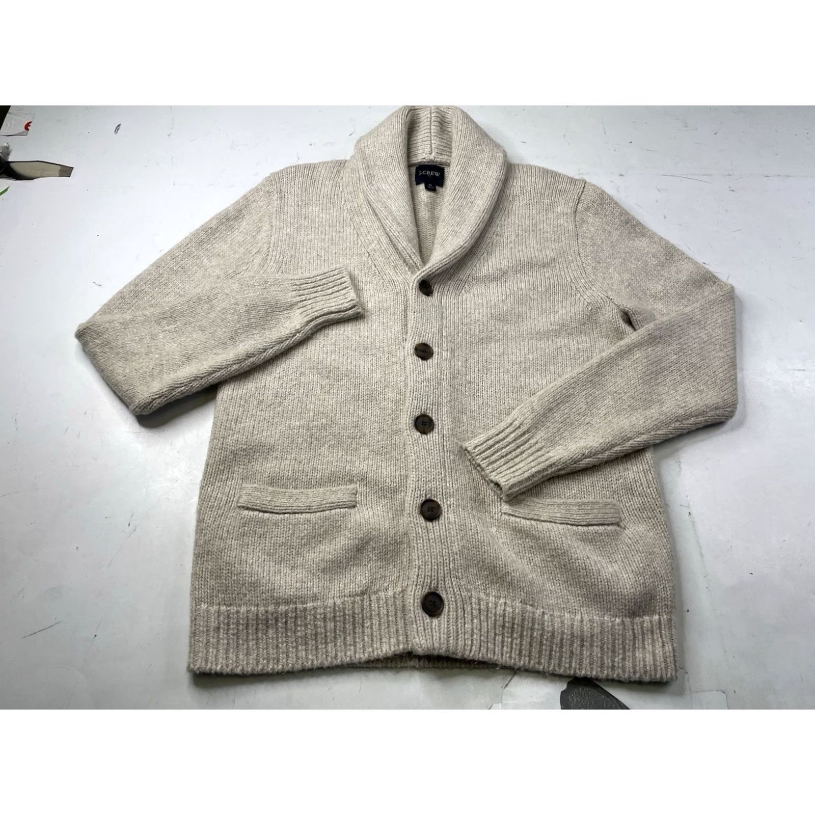 J.Crew VINTAGE J.CREW Cardigan Knit Wool Blend Shawl Collar Medium Beige Mens M Sweater Size US M / EU 48-50 / 2 - 2 Thumbnail