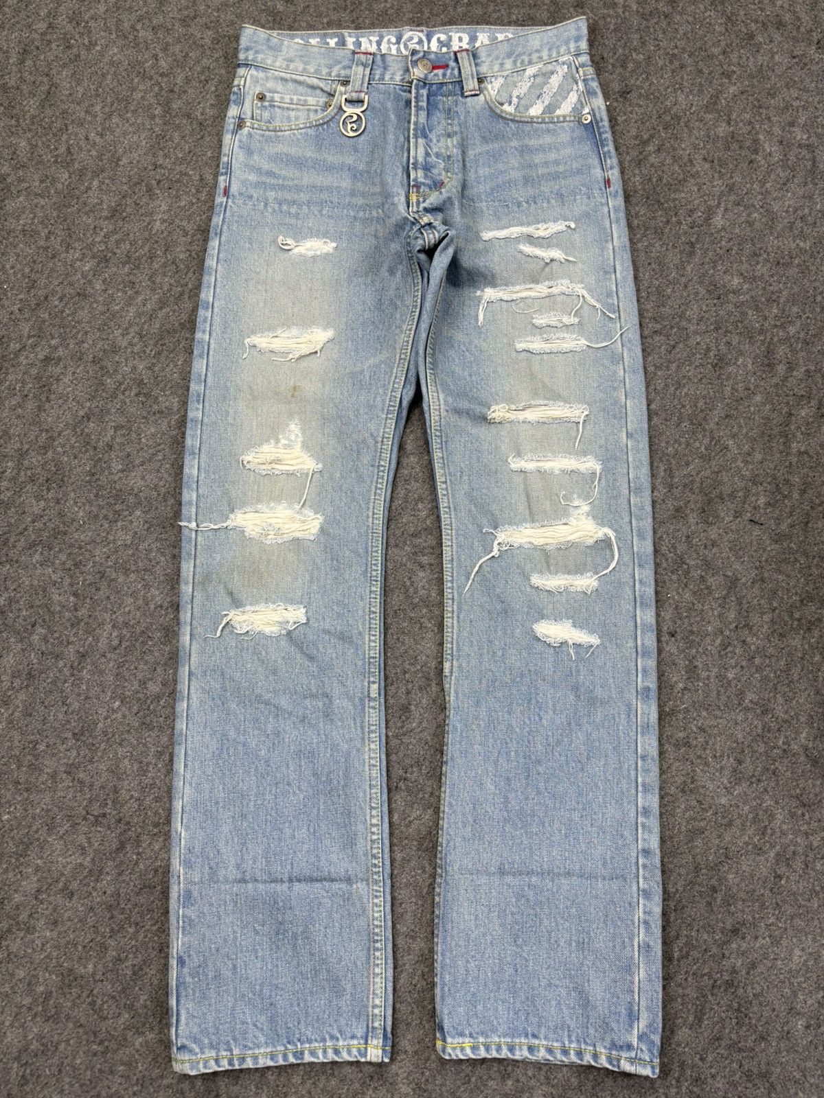 Japanese Brand 💥Insane 90s Style💥Rolling Craddle Distressed Denim K33 Size US 29 - 18 Thumbnail
