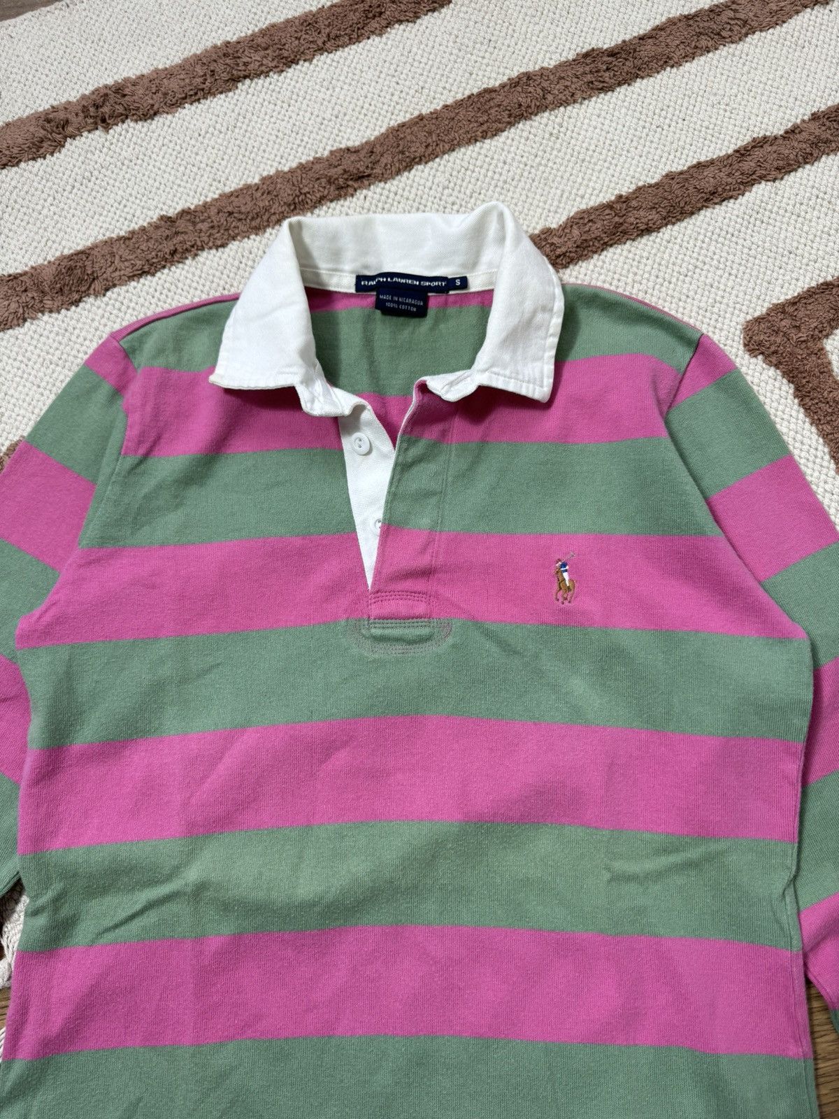 Ralph Lauren 1990s RALPH LAUREN PINK GREEN POLO LONGSLEEVE Size S / US 4 / IT 40 - 3 Thumbnail