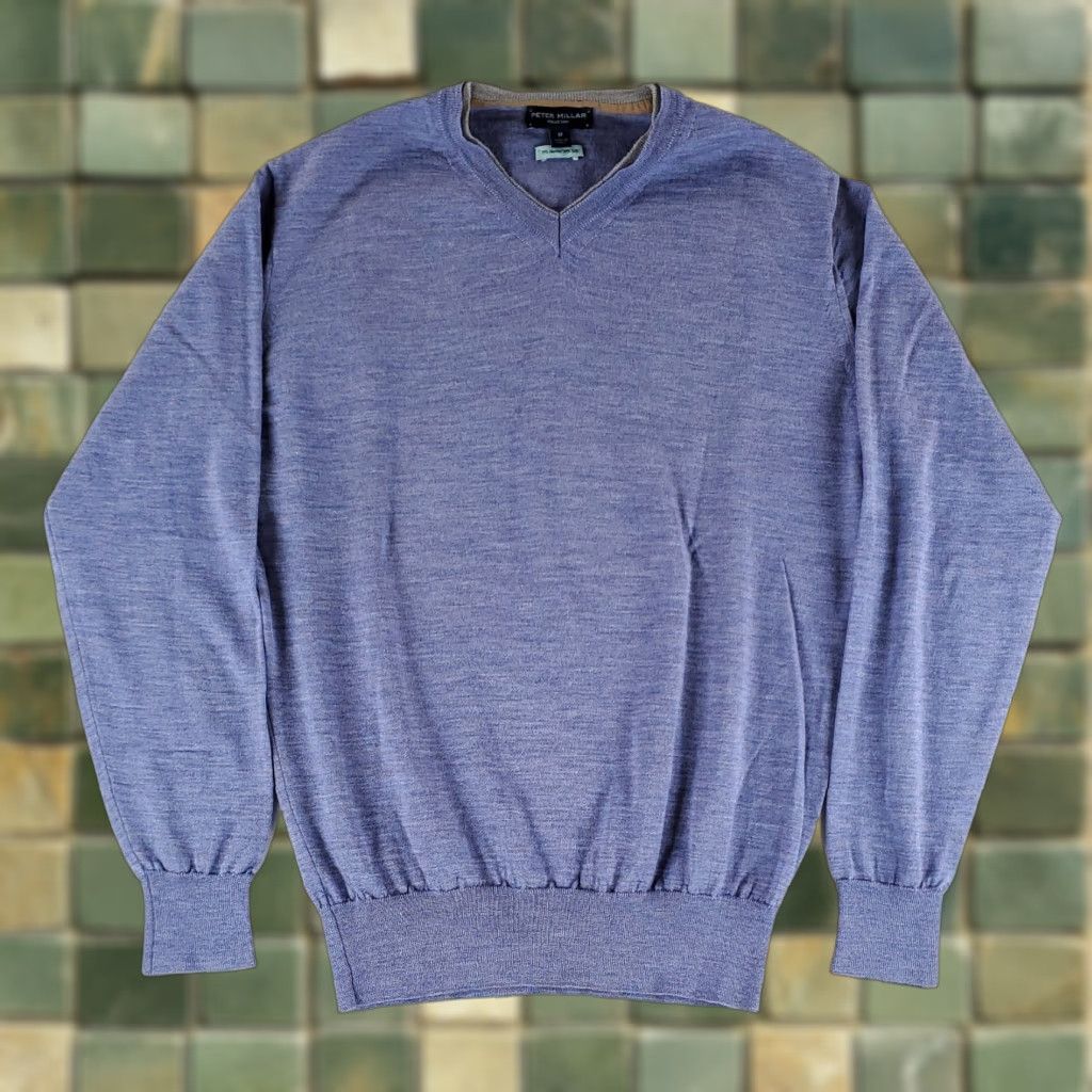 Peter Millar Peter Millar V Neck Sweater Wool Silk Blend Blue Mens M Pullover Size US M / EU 48-50 / 2 - 1 Thumbnail