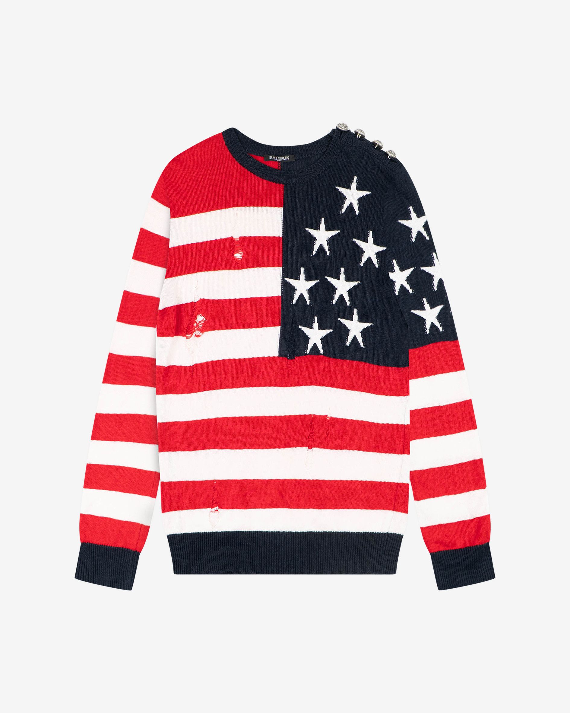 Balmain American Flag Distressed Knit Size US S / EU 44-46 / 1 - 1 Thumbnail