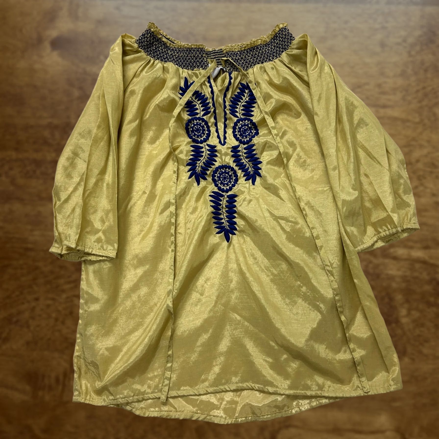 Vintage Y2K Blue Plate Tunic Top Womens Medium Green Embroidered 3/4 Sleeve Blouse Boho Size M / US 6-8 / IT 42-44 - 1 Thumbnail