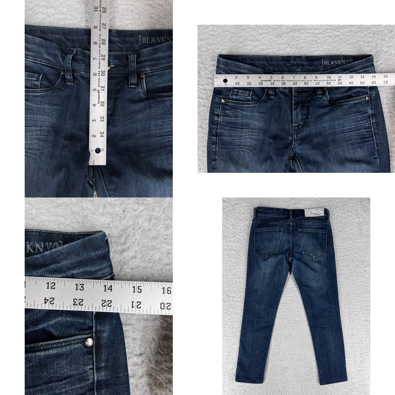 Vintage BLANKNYC Jeans Women 5-Pocket Denim Blue Dark Wash Distressed Tapered Cotton Blend Rise Low 25 Womens Jeans Size 42" / US 20 - 8 Thumbnail