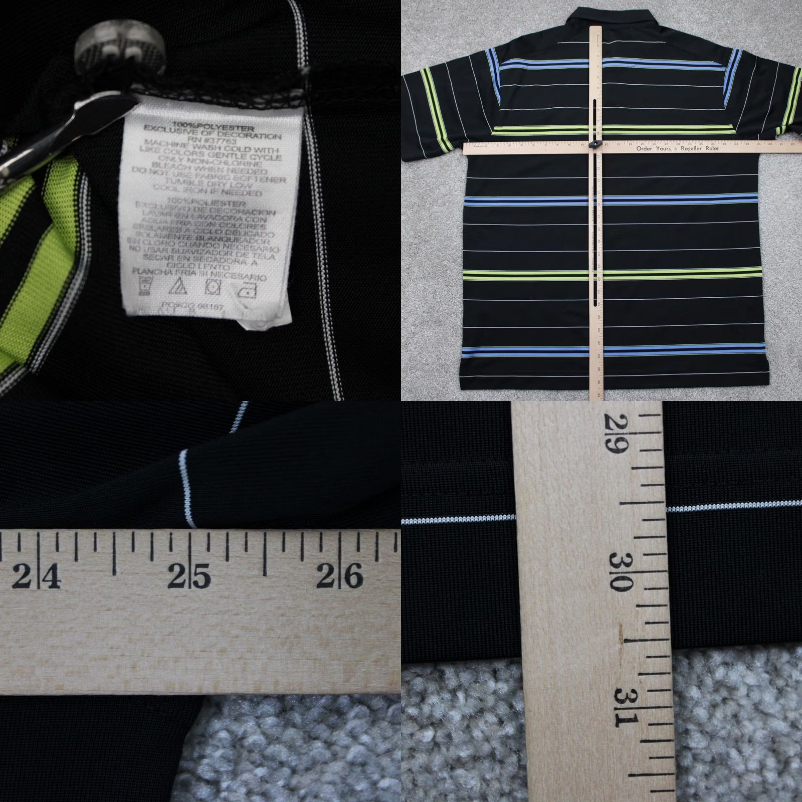 Callaway Callaway Polo Shirt Mens XL Black w/ Yellow/Blue Stripes Short Sleeve Polo Golf Logo Striped Breathable 100% Polyester Regular Fit Size US XL / EU 56 / 4 - 8 Thumbnail