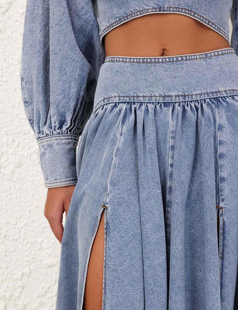 Zimmermann oc11z0226 Batwing Denim Crop Top In Blue Size L / US 10 / IT 46 - 7 Thumbnail