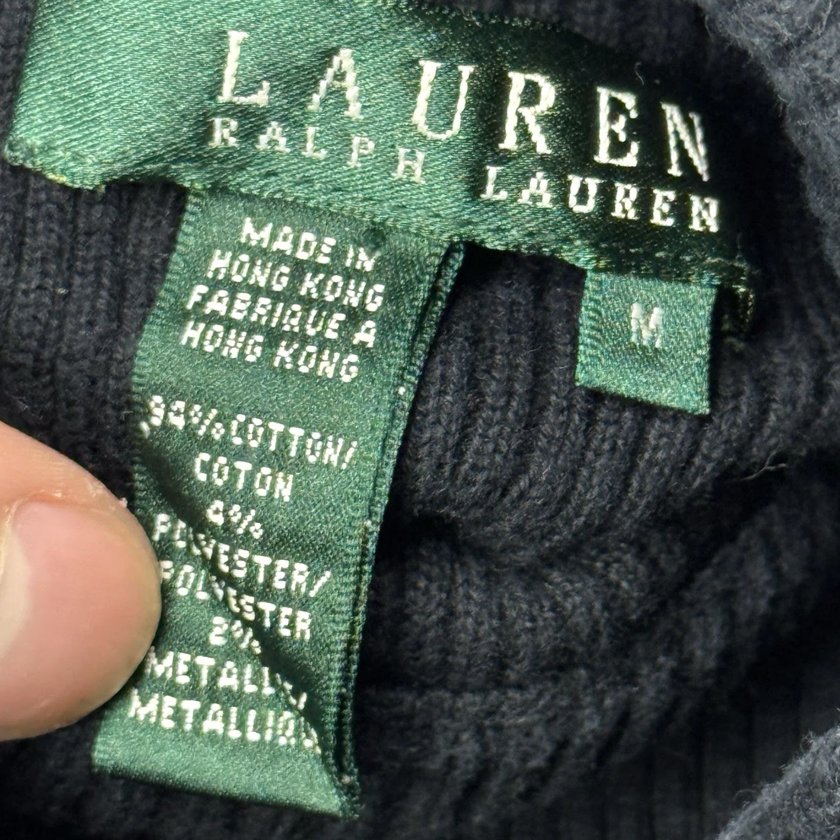 Ralph Lauren Lauren Ralph Lauren Black with Gold Metallic Stripes Turtleneck Cable-Knit Dolman Sleeve Sweater - Women, Size M, Classic Fit Size M / US 6-8 / IT 42-44 - 4 Thumbnail
