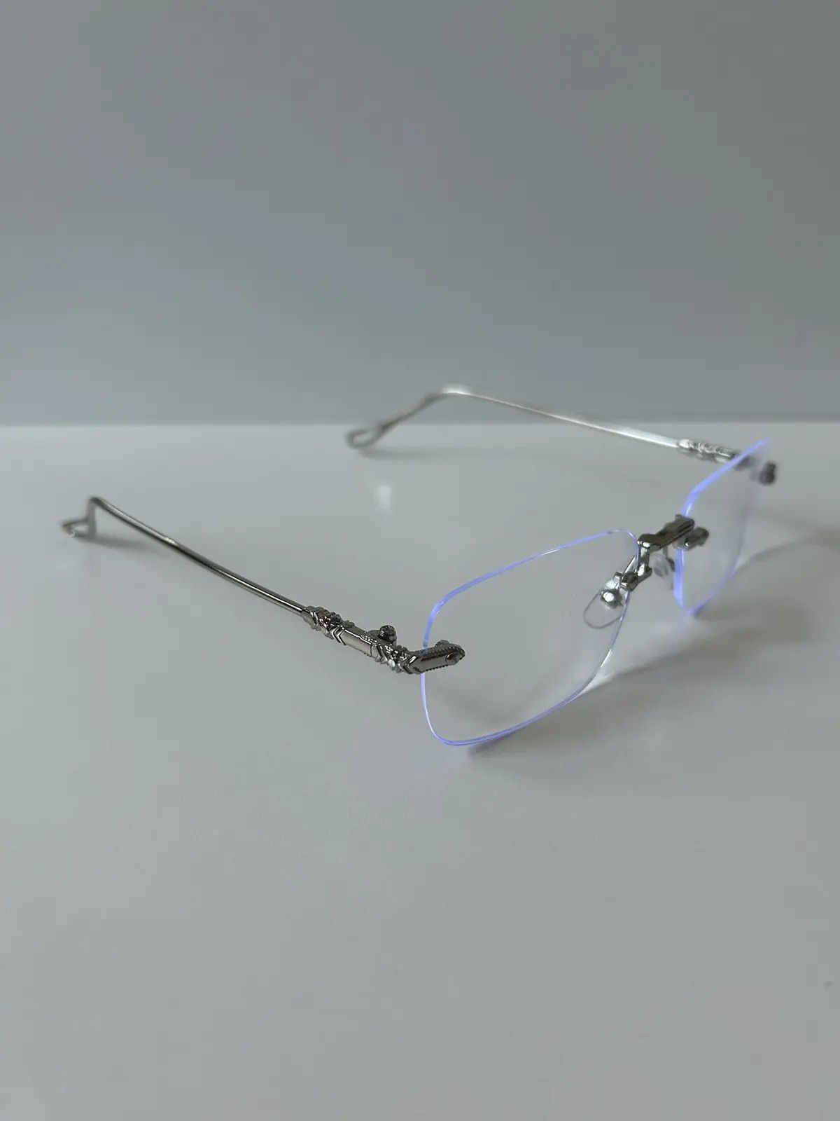 Japanese Brand × Vintage 90s Y2K style silver cross rimless blue tint lux glasses Size ONE SIZE - 4 Thumbnail