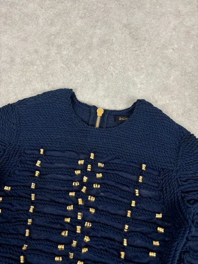 Balmain SS2015 Balmain x H&M Navy Gold-Beaded Blouse Size S / US 4 / IT 40 - 5 Thumbnail