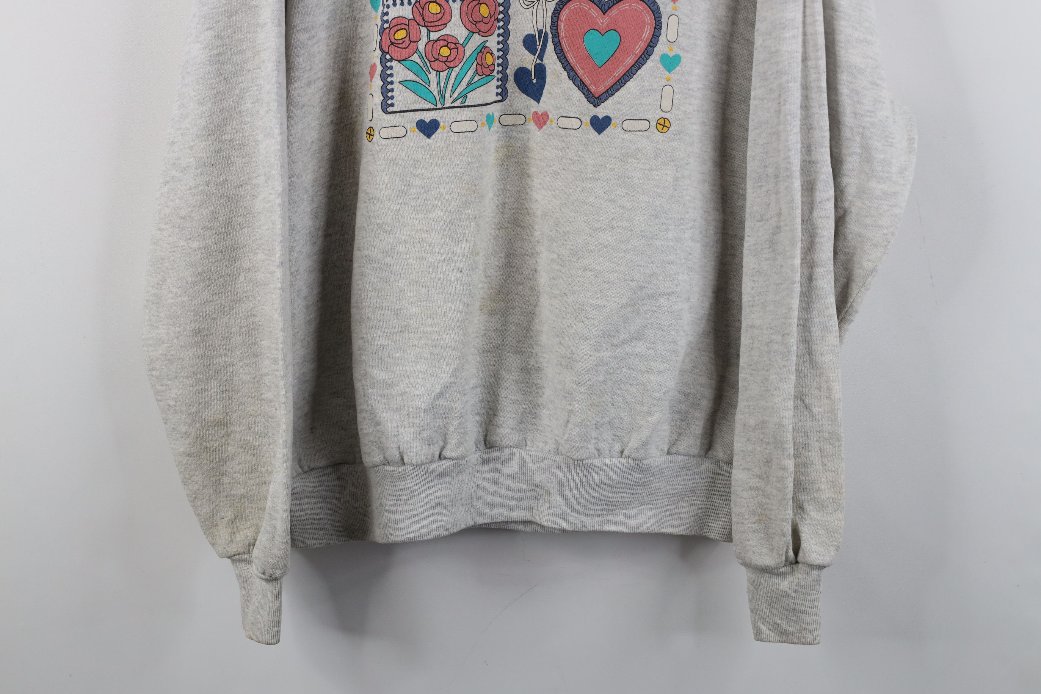 Vintage Vintage 90s Streetwear Heart Flower Sweatshirt Gray USA Size XL / US 12-14 / IT 48-50 - 3 Thumbnail