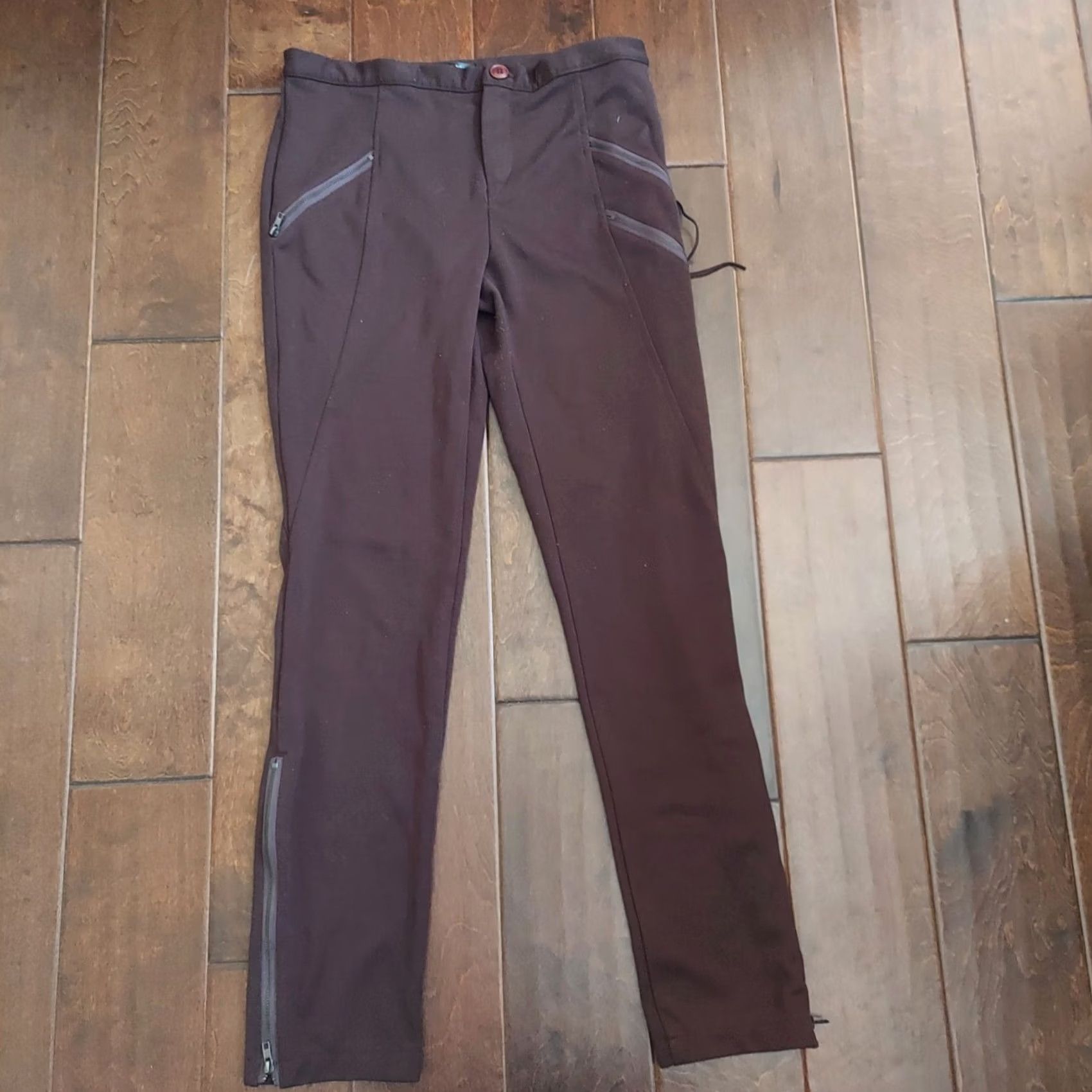 Vintage Foreign Exchange Women's Brown Dress Pants Zip Pockets & Leg Zip Up Pants M Brown Size 32" / US 10 / IT 46 - 2 Thumbnail