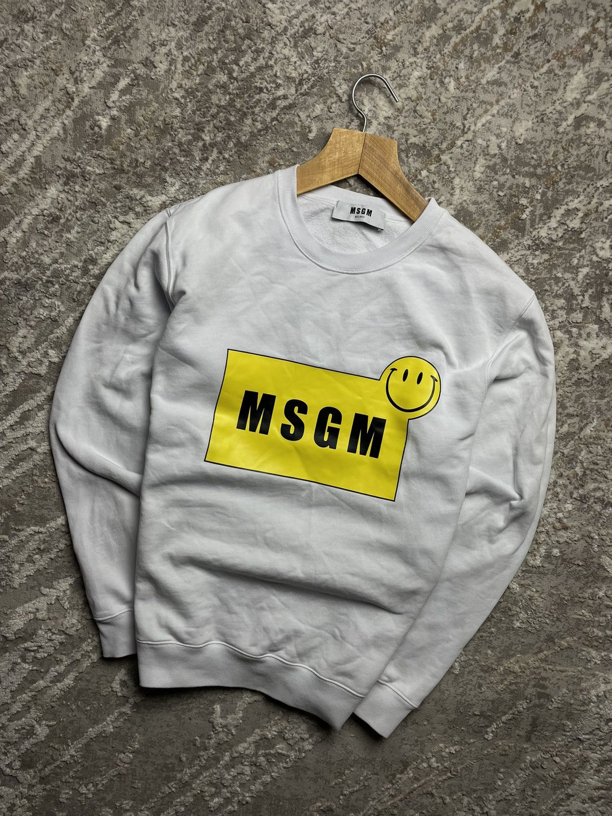 image of Msgm Milano Sweatshirt Big Logo Smile in White, Men's (Size Small)