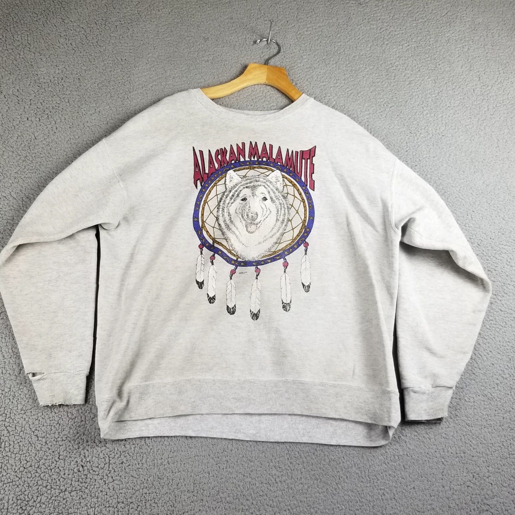 Vintage Vintage Oneita Men's XL Ivory Grunge Dog Sled Team Pullover Sweatshirt 90s Winter Activewear Size US XL / EU 56 / 4 - 3 Thumbnail